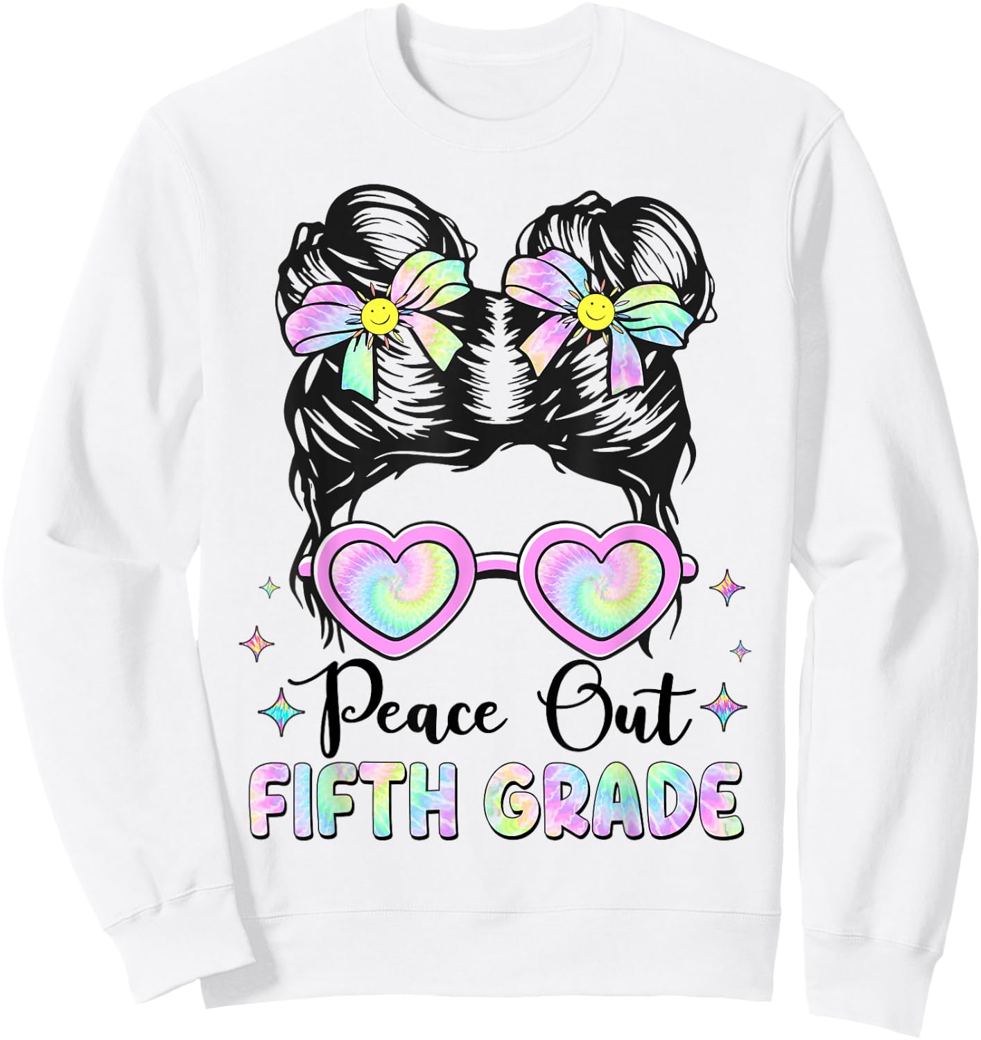 Peace Out Fifth Grade Messy Bun Last Day of School 5th Grade Sweatshirt - Sweatshirt | White