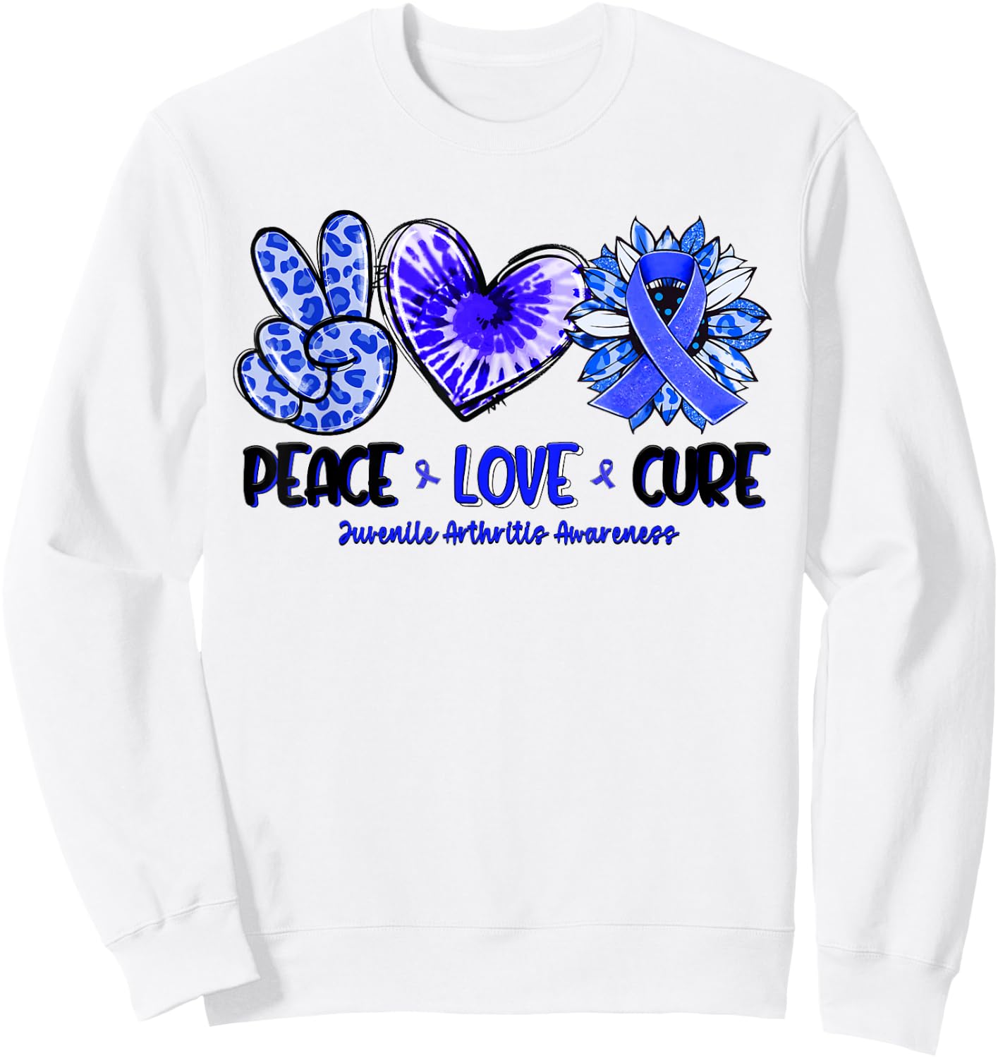 Peace Love Cure Sunflower Leopard Juvenile Arthritis Gifts Sweatshirt - Sweatshirt | White