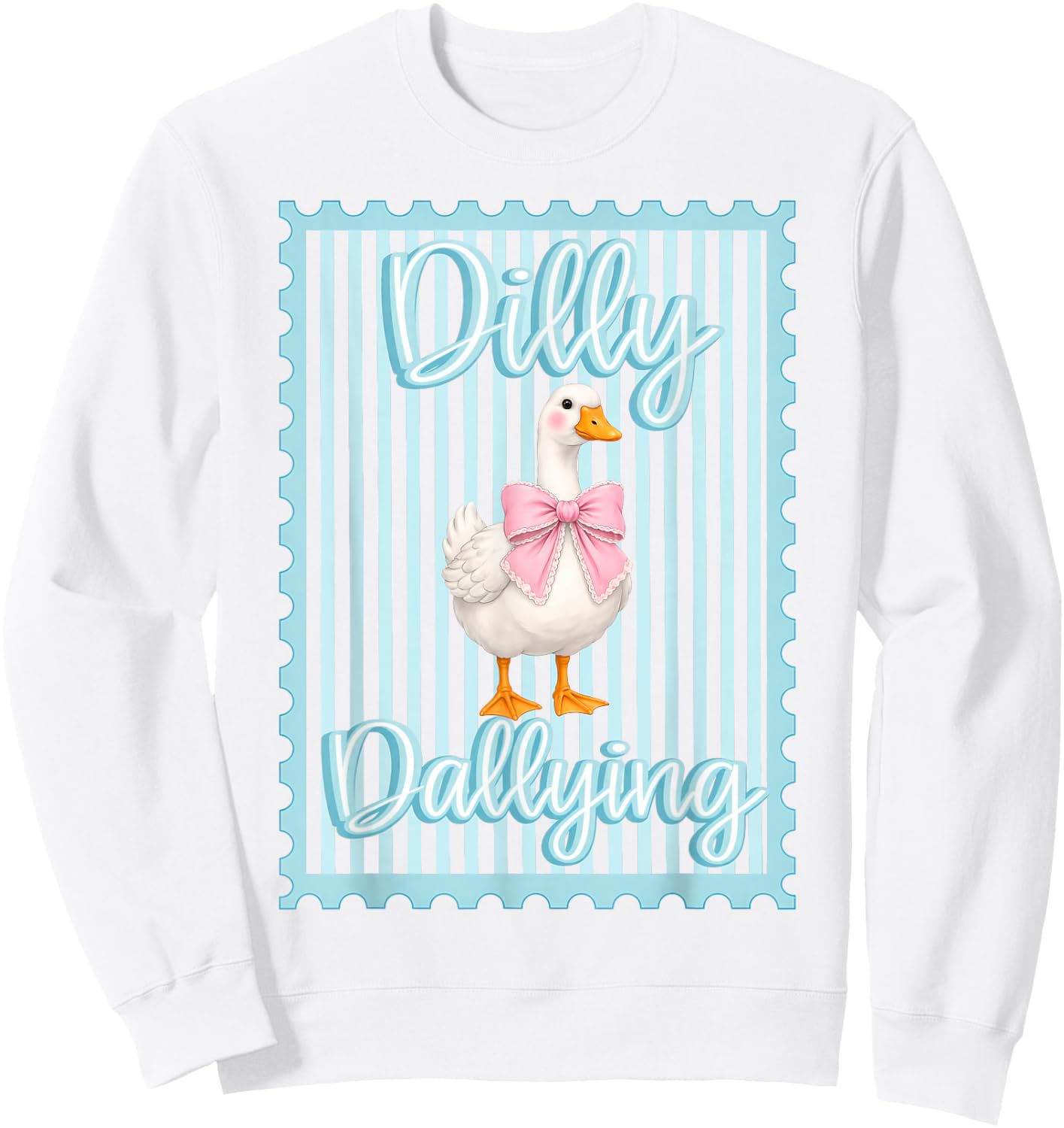 Preppy Dilly Dally Goose Coquette Bow Silly Goose Girls Sweatshirt - Sweatshirt | White