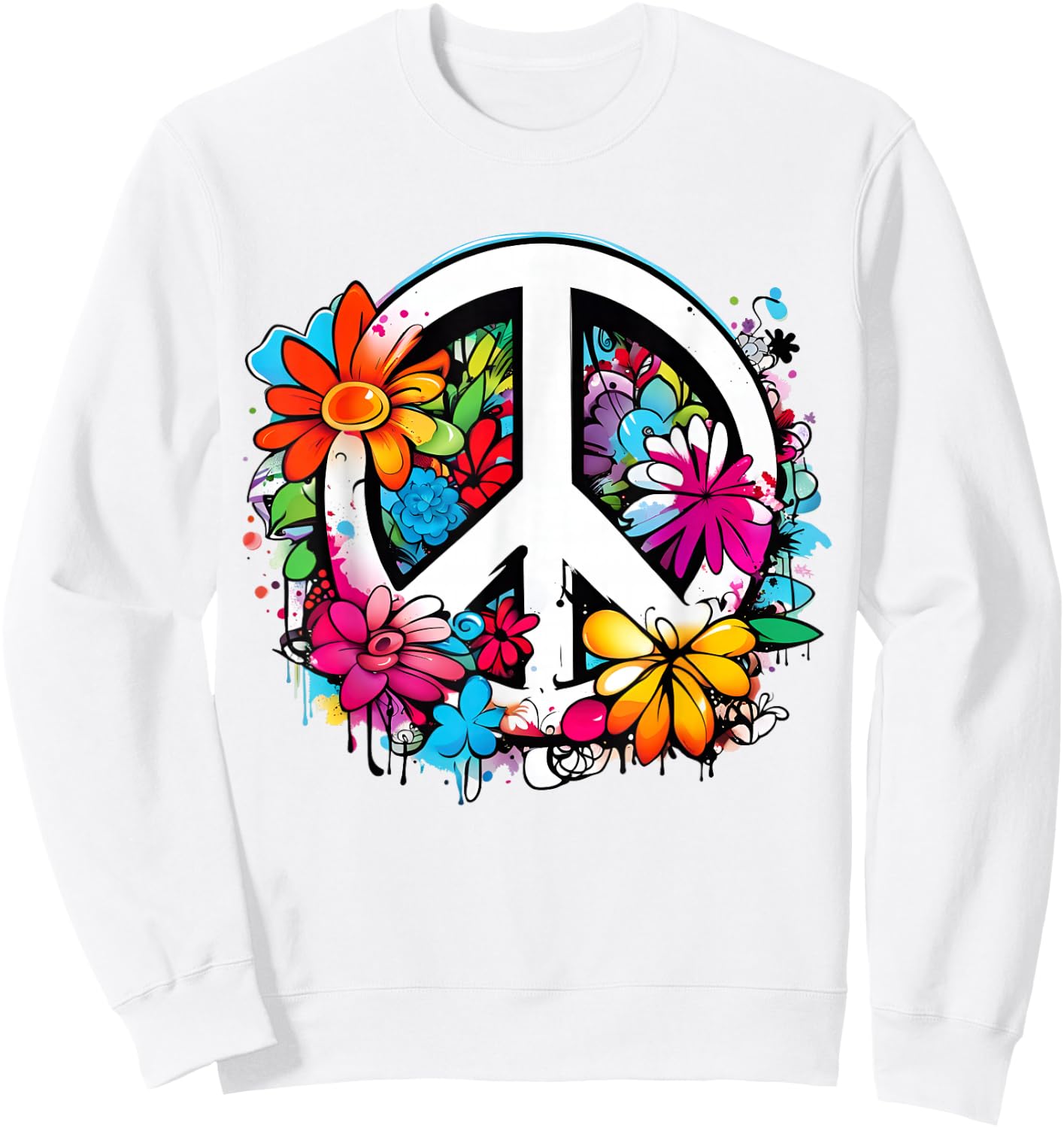 Peace Symbol Sign Flowers Peace Flower Power Peace Sign , White Sweatshirt - Sweatshirt | White