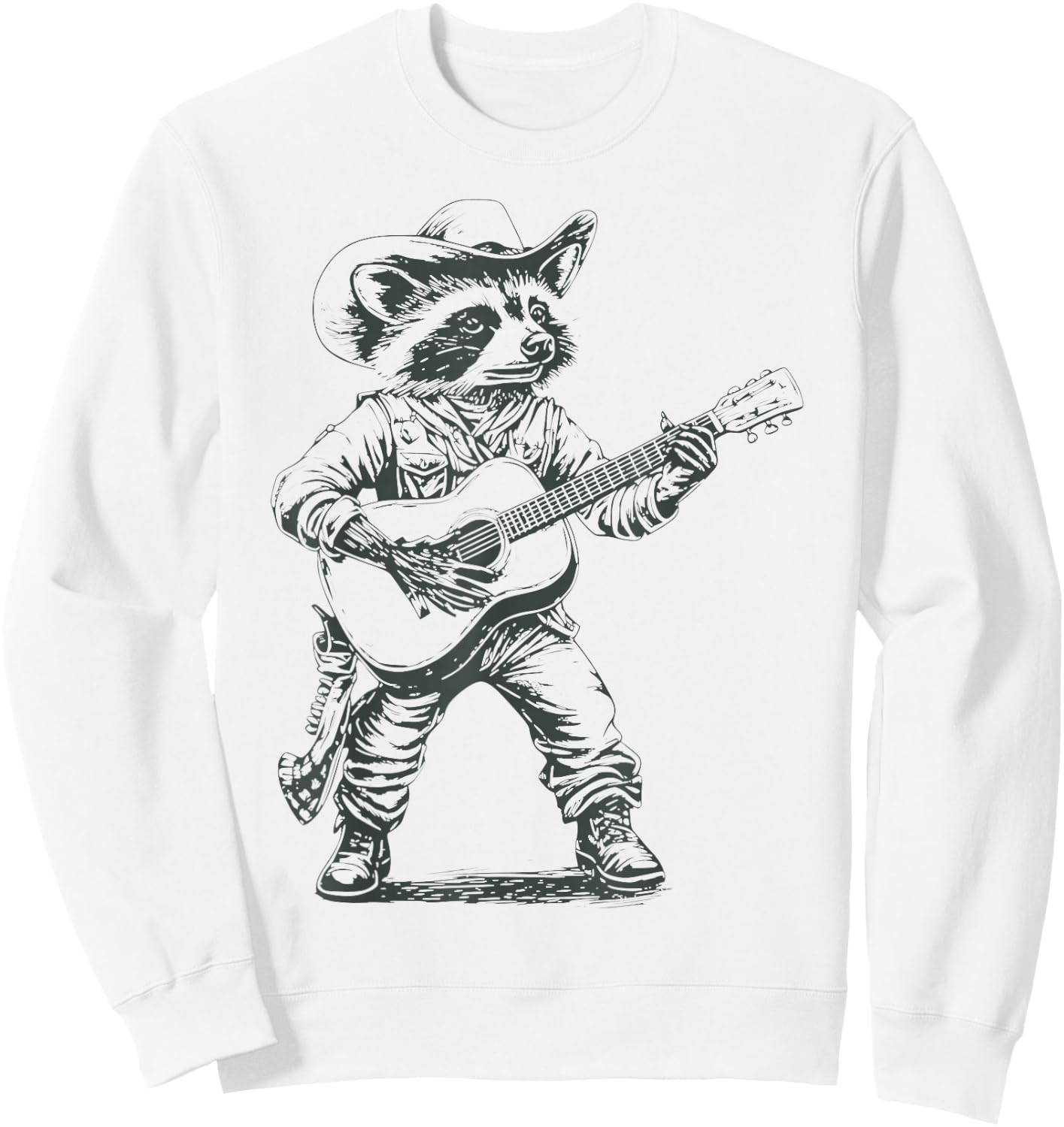 Vintage 90s Cowboy Racoon Playing Guitar Musician Western Sweatshirt - Sweatshirt | White