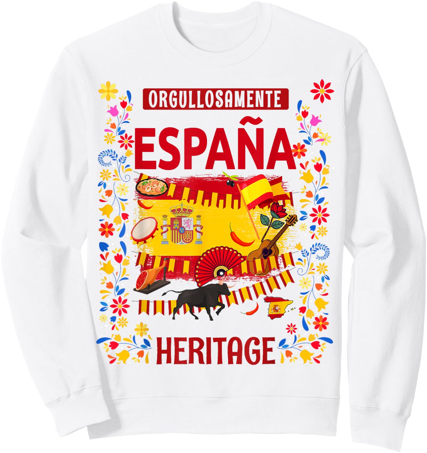 Spanish Flag Outfit Idea , Spanish Flag and Spanish , white, S Sweatshirt - Sweatshirt | White
