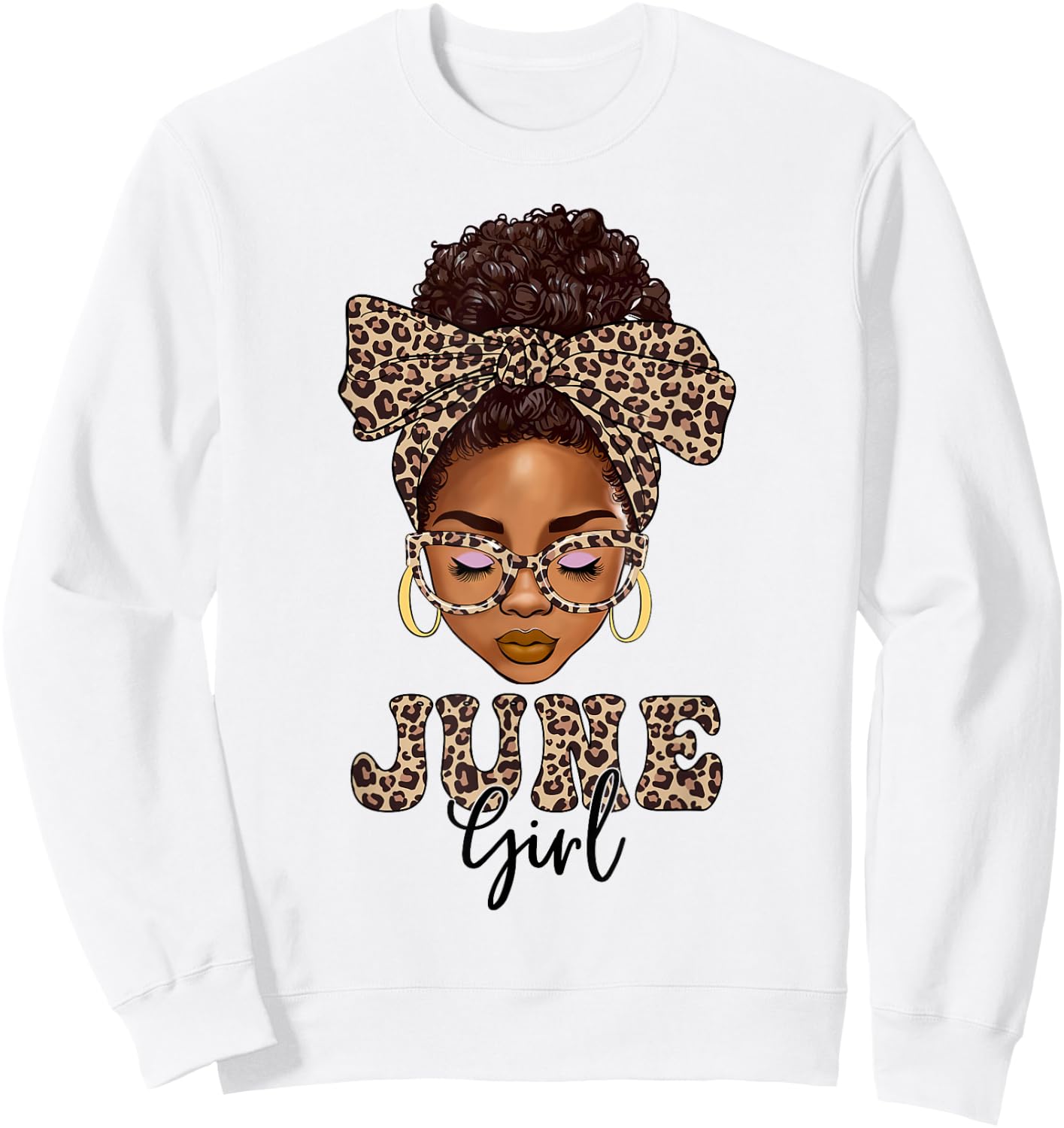 June Girls Messy Bun Leopard Black Women Birthday Sweatshirt - Sweatshirt | White