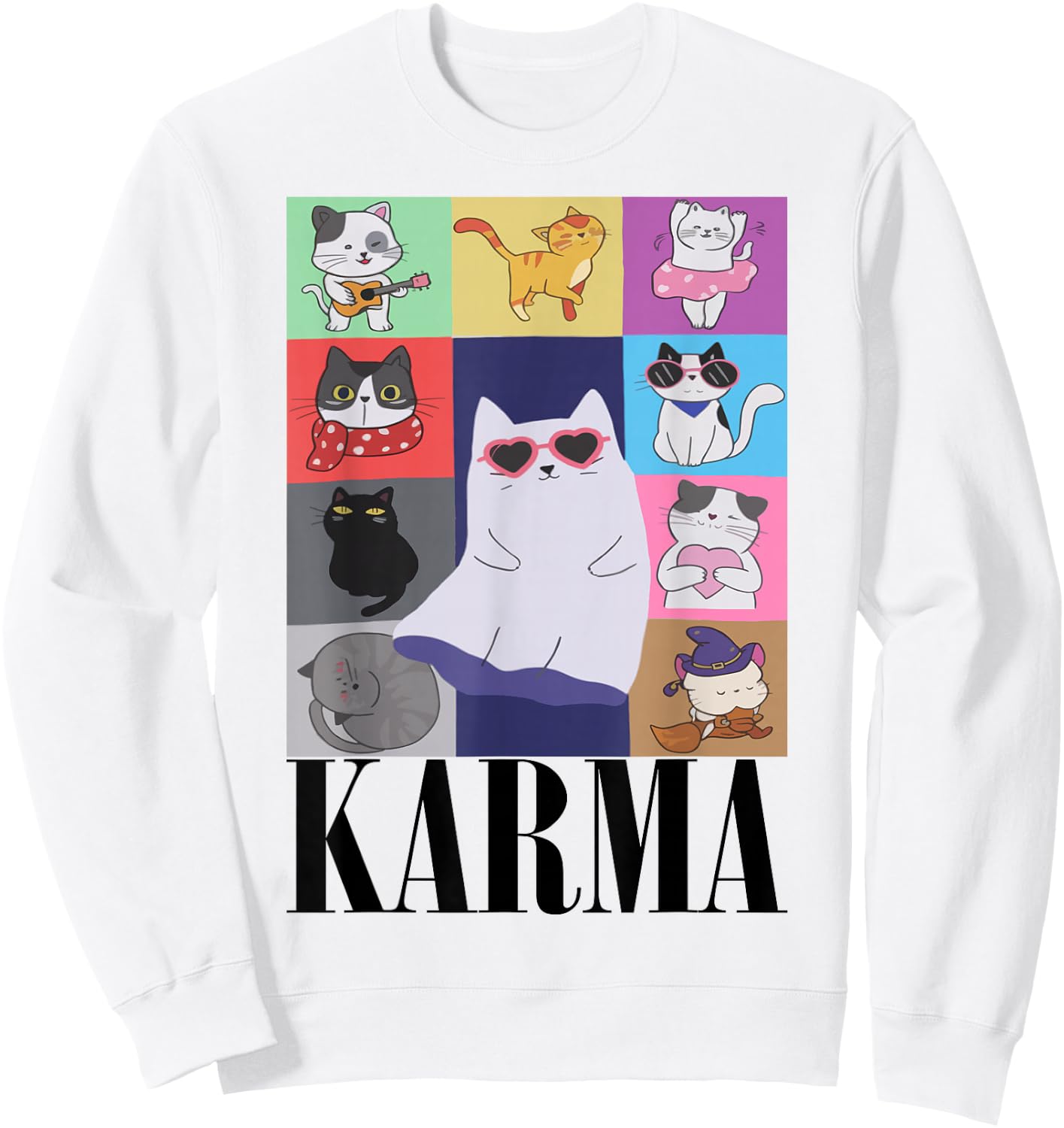 Vintage Cat Music For Teens Girls Kids Women Men Karma Sweatshirt - Sweatshirt | White