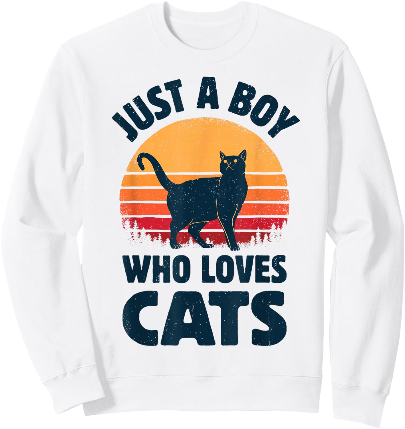 Cat Just A Boy Who Loves Cats Men Retro Vintage Sunset Sweatshirt - Sweatshirt | White