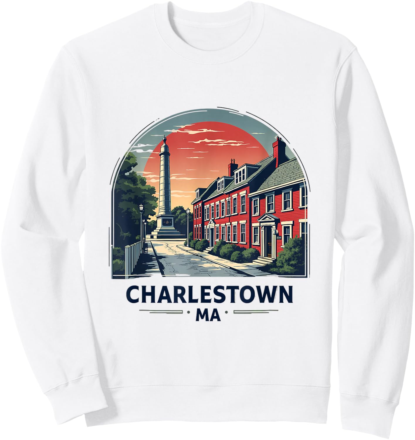 Charlestown MA Iconic Street And Monument Sweatshirt - Sweatshirt | White