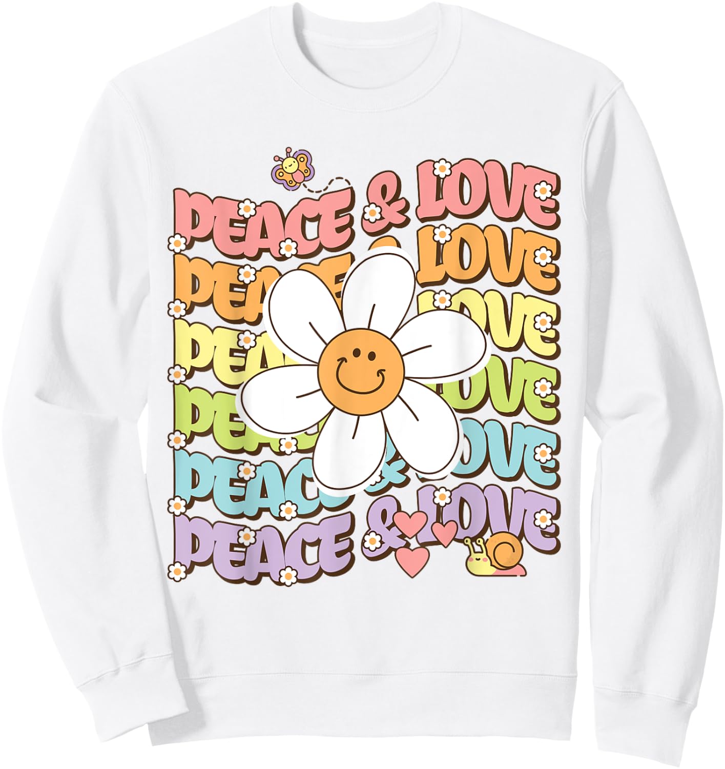 Retro Shirt Peace & Love Cute Smile Daisy Flower Women Teen Sweatshirt - Sweatshirt | White