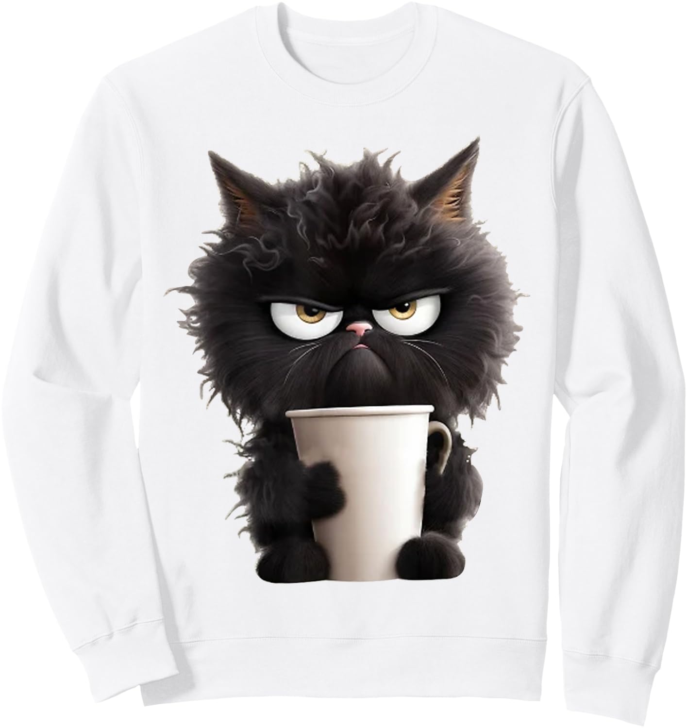 Funny Cute Black Cat Coffee Angry Sweatshirt - Sweatshirt | White