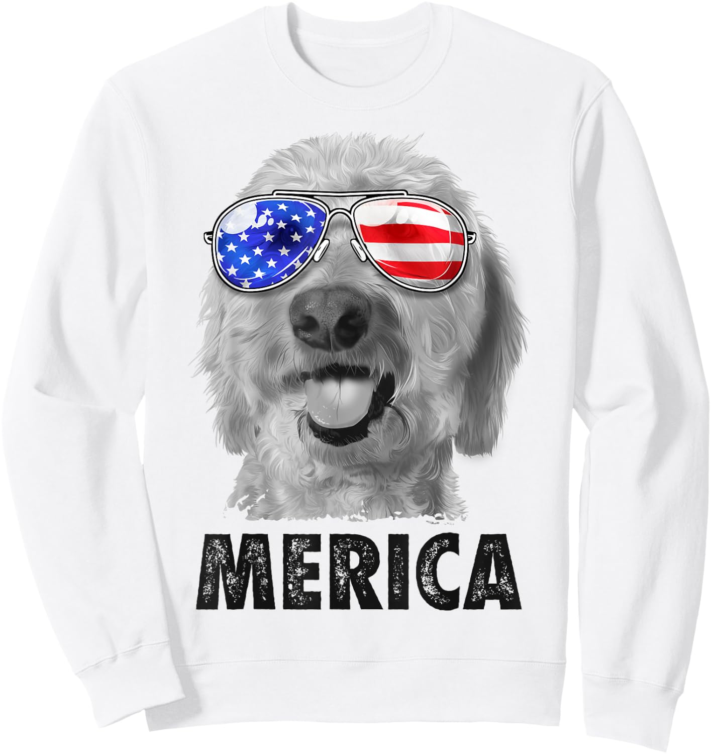 Goldendoodle Doodle 4th of July Merica Men USA American Flag Sweatshirt - Sweatshirt | White