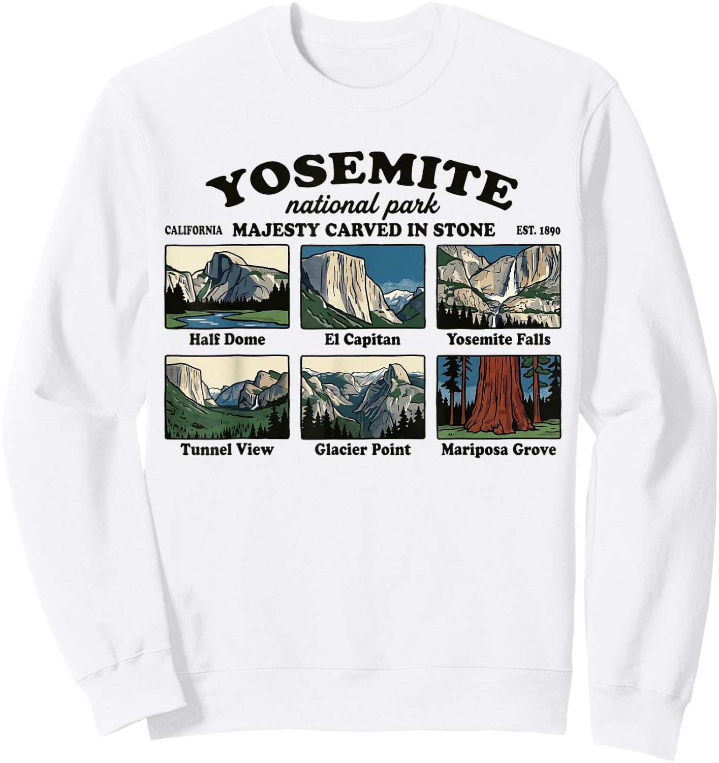 Vintage Yosemite National Park Est 1890 California Souvenir Sweatshirt - Sweatshirt | White