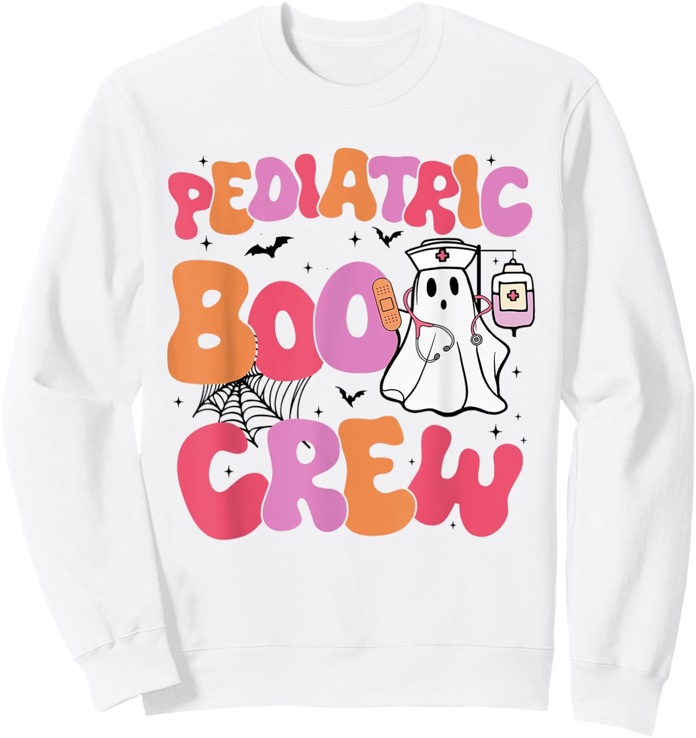 Pediatric Boo Crew Retro Halloween Ghosts Peds Nurse Sweatshirt - Sweatshirt | White
