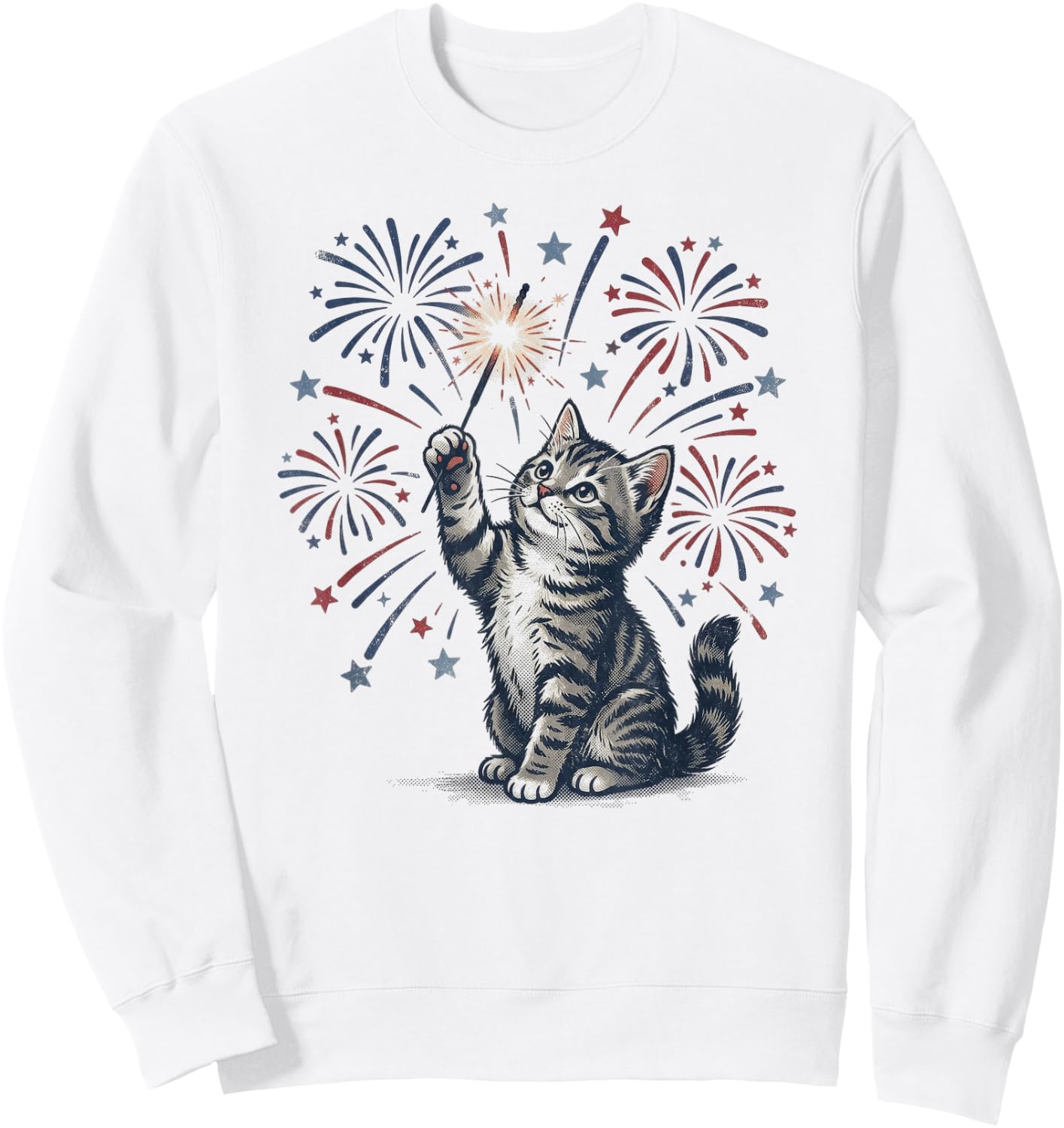 Vintage Patriotic Cat Sparkler 4th of July Sweatshirt - Sweatshirt | White