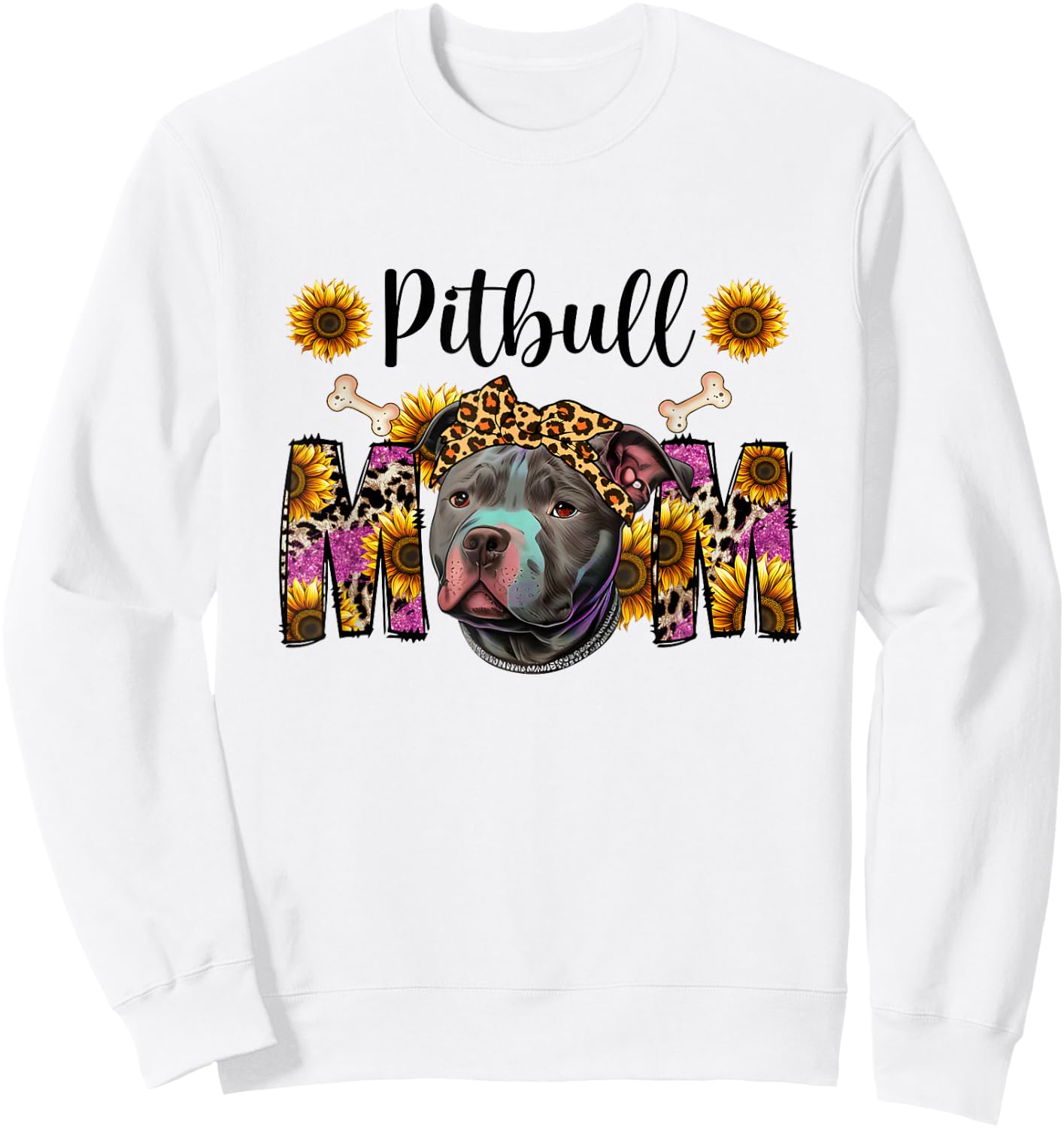 Pitbull Mom Graphic Design with Sunflowers Sweatshirt - Sweatshirt | White