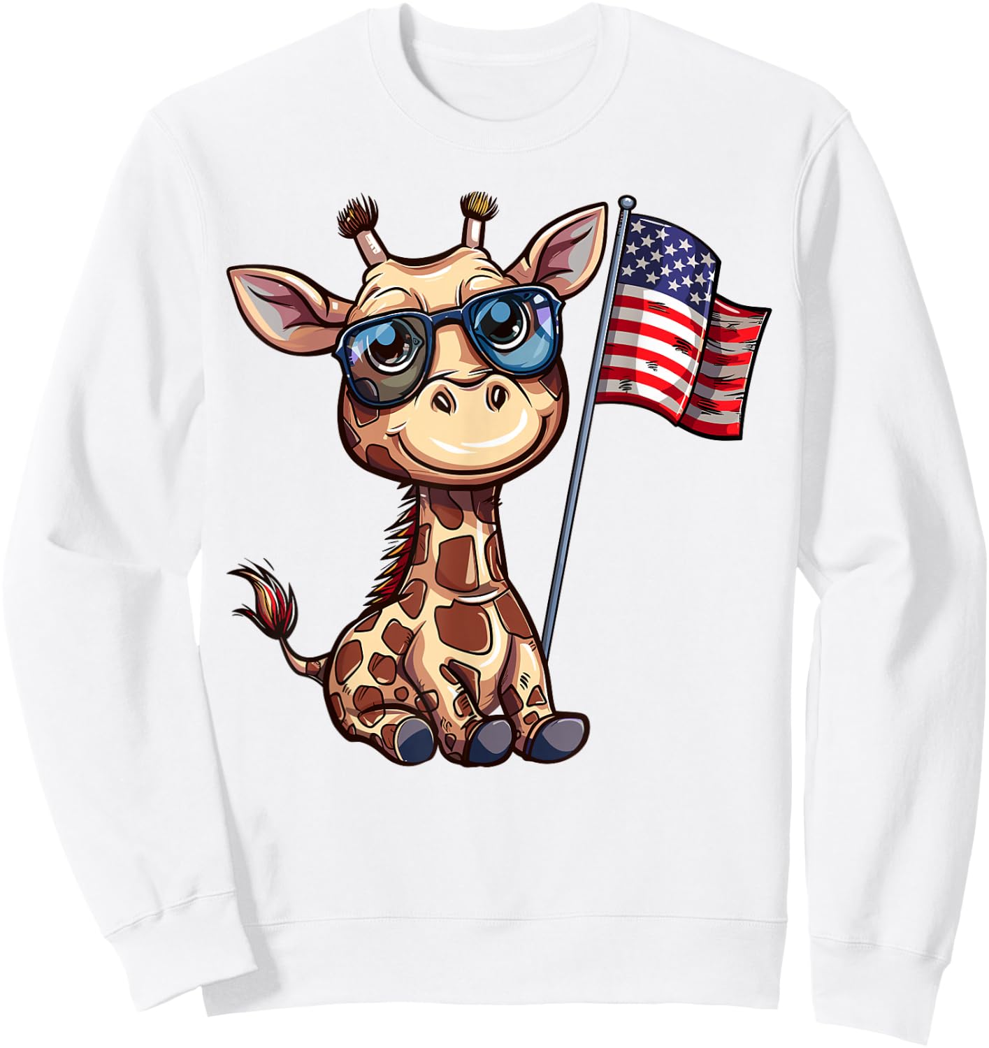 Giraffe USA Flag - Funny Giraffe Lovers 4th of July Sweatshirt - Sweatshirt | White