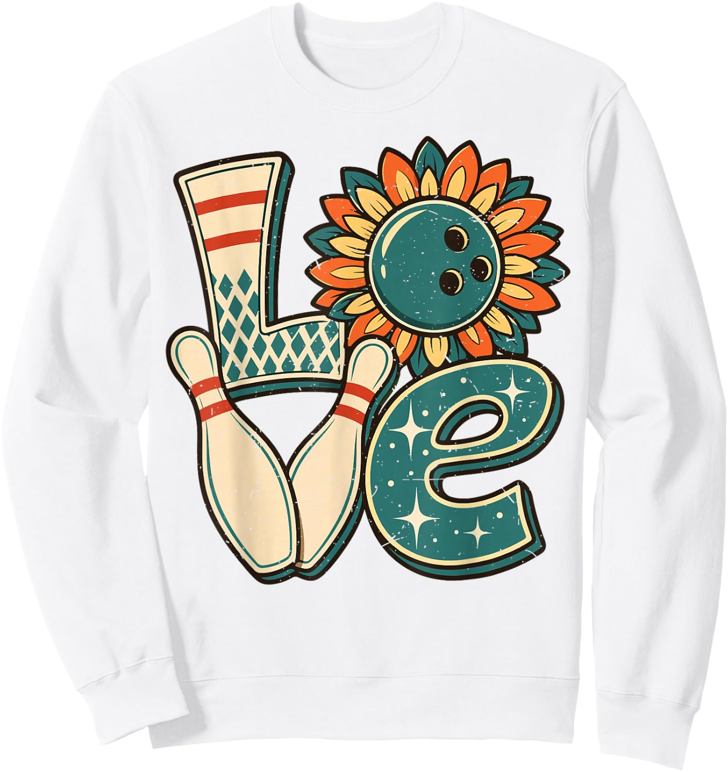 Women Bowling-Shirt Love Bowl Ball Sunflower Vintage Retro Sweatshirt - Sweatshirt | White