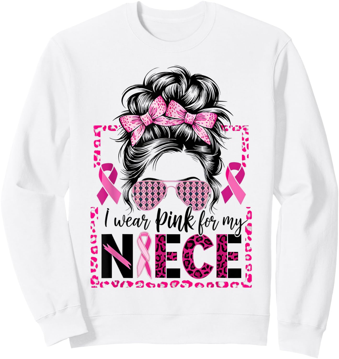 I Wear Pink for My Niece Breast Cancer Support Sweatshirt - Sweatshirt | White