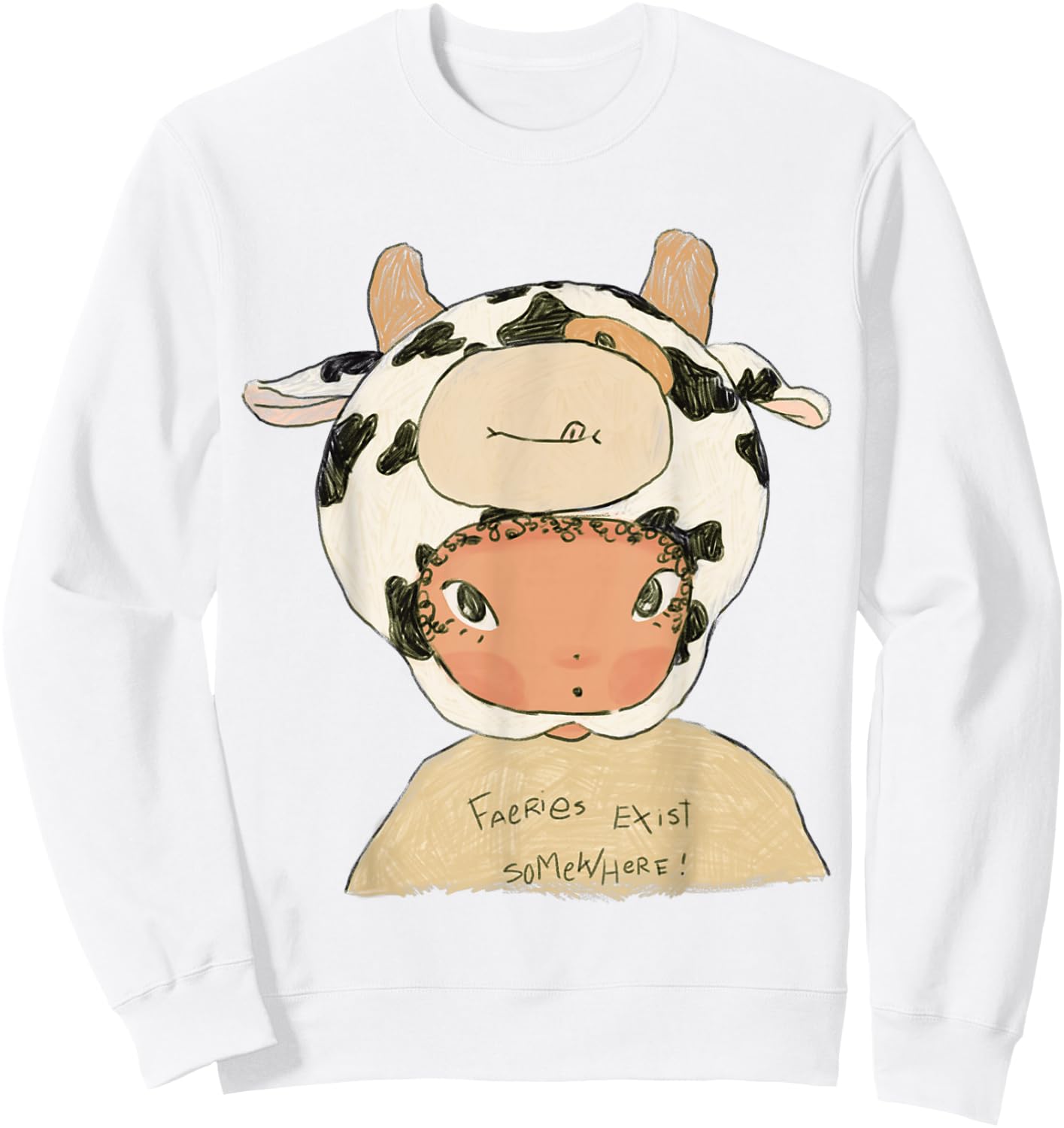 Faeries Exist Somewhere Cow Hat Fairy Core Sweatshirt - Sweatshirt | White
