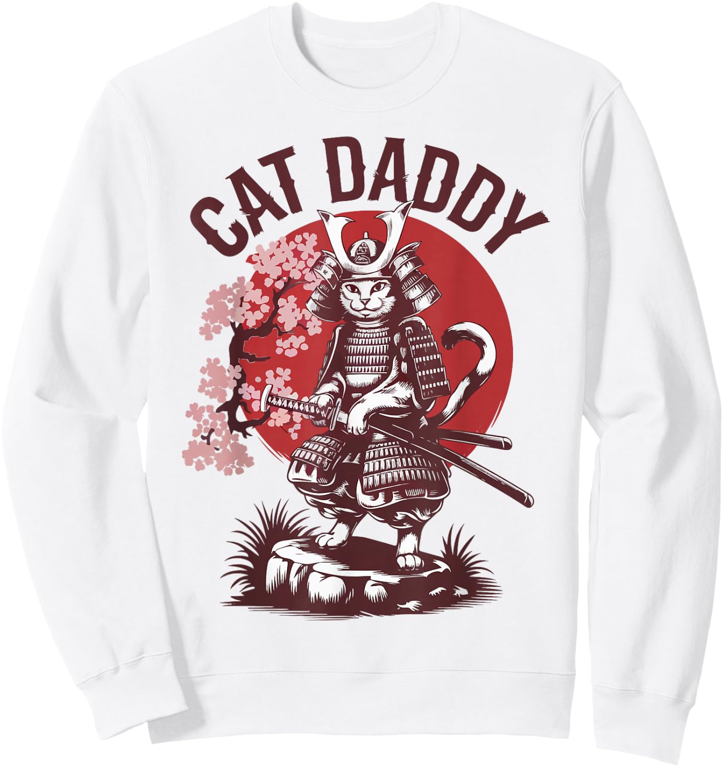 Funny Samurai Cat Daddy Kitten Dad Father Day Japanese Anime Sweatshirt - Sweatshirt | White