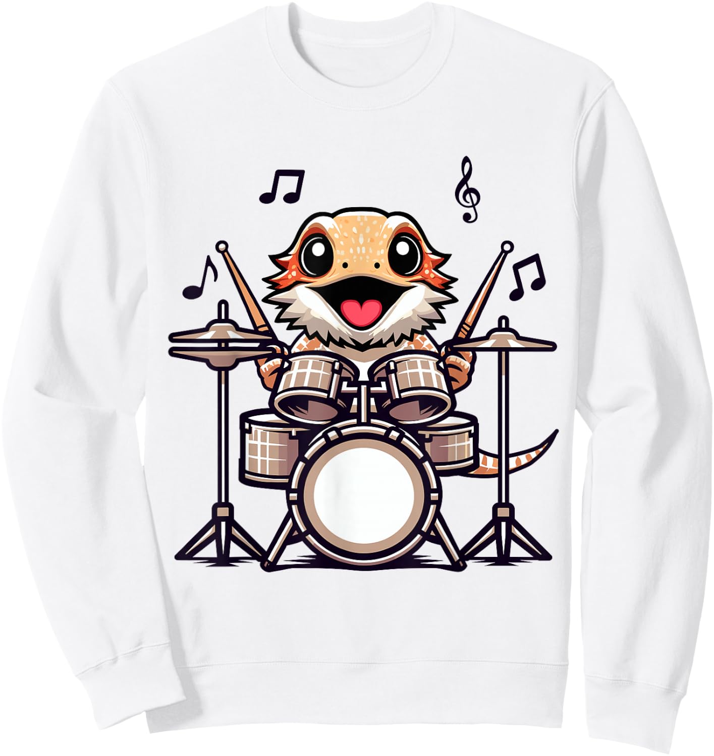 Funny Drummer Bearded Dragon Playing Drum Musician Sweatshirt - Sweatshirt | White