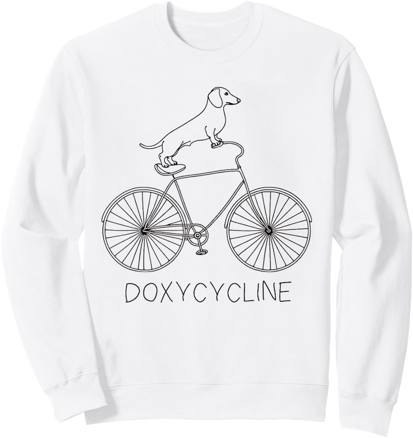 Doxycycline Pharmacy Pun Dachshund on Bicycle Veterinary Sweatshirt - Sweatshirt | White