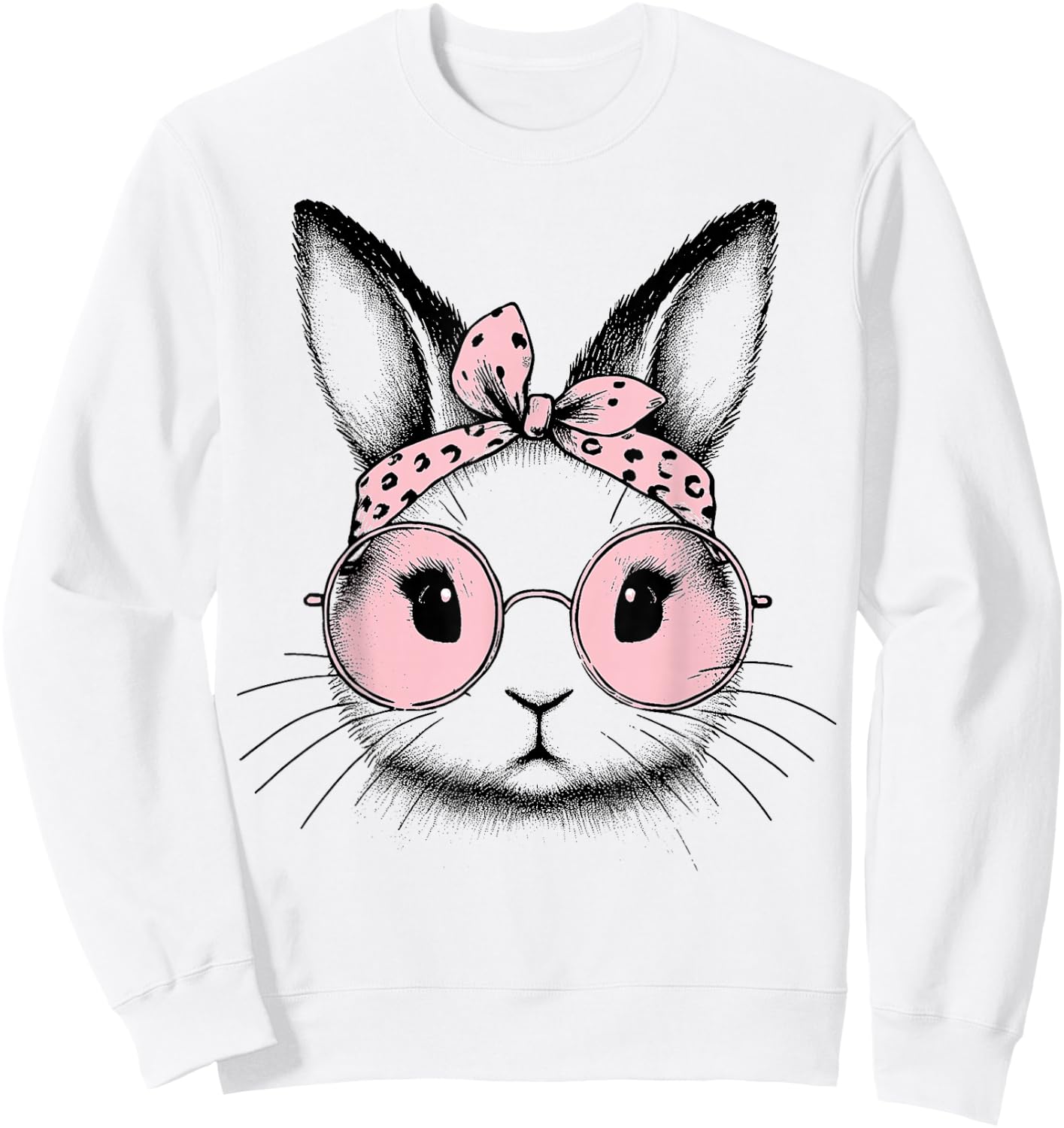 Bunny Easter Day Pink Bandana Glasses Rabbit Women Girl Kid Sweatshirt - Sweatshirt | White