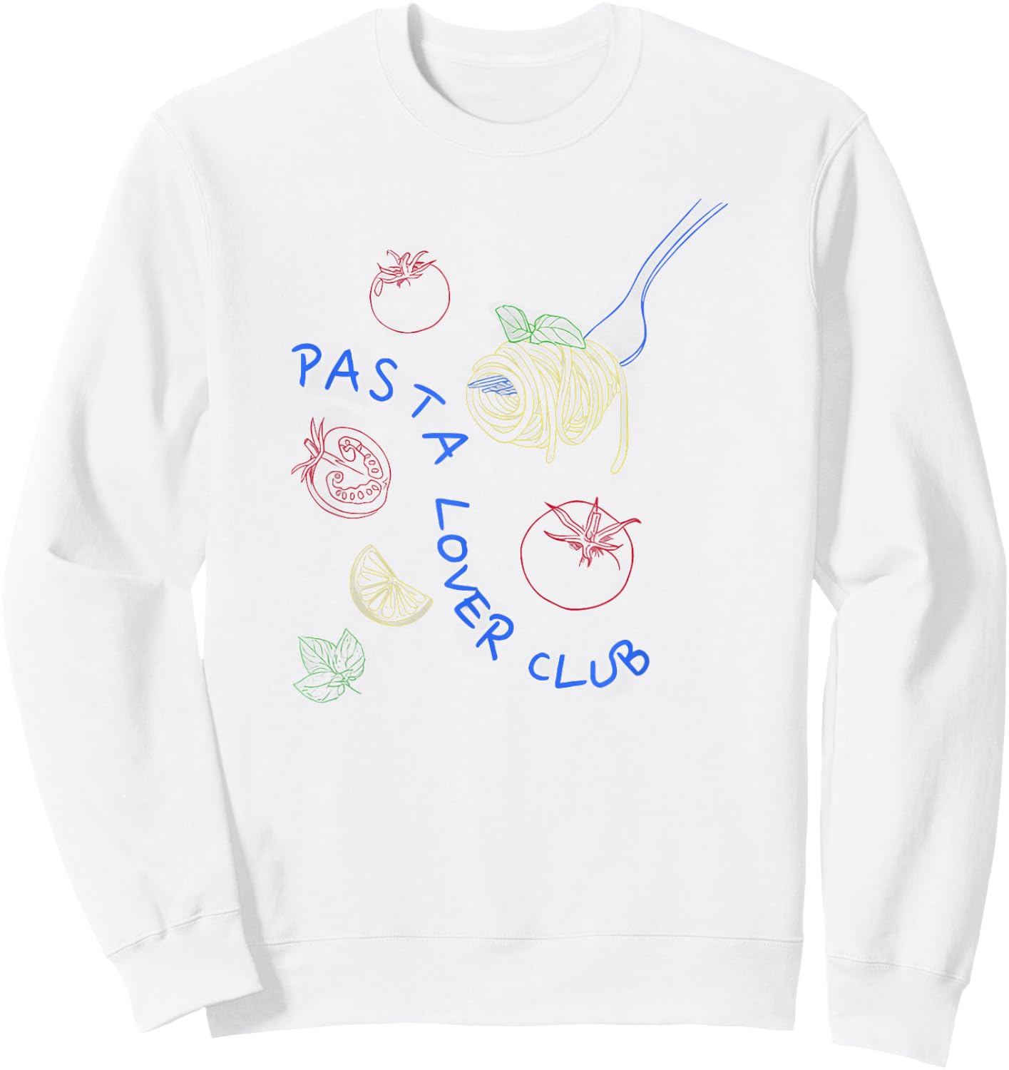 Funny Pasta Adults Pasta Lovers Club Culture Fans White Small Classic Fit Short Sleeve Letter Print Sweatshirt - Sweatshirt | White