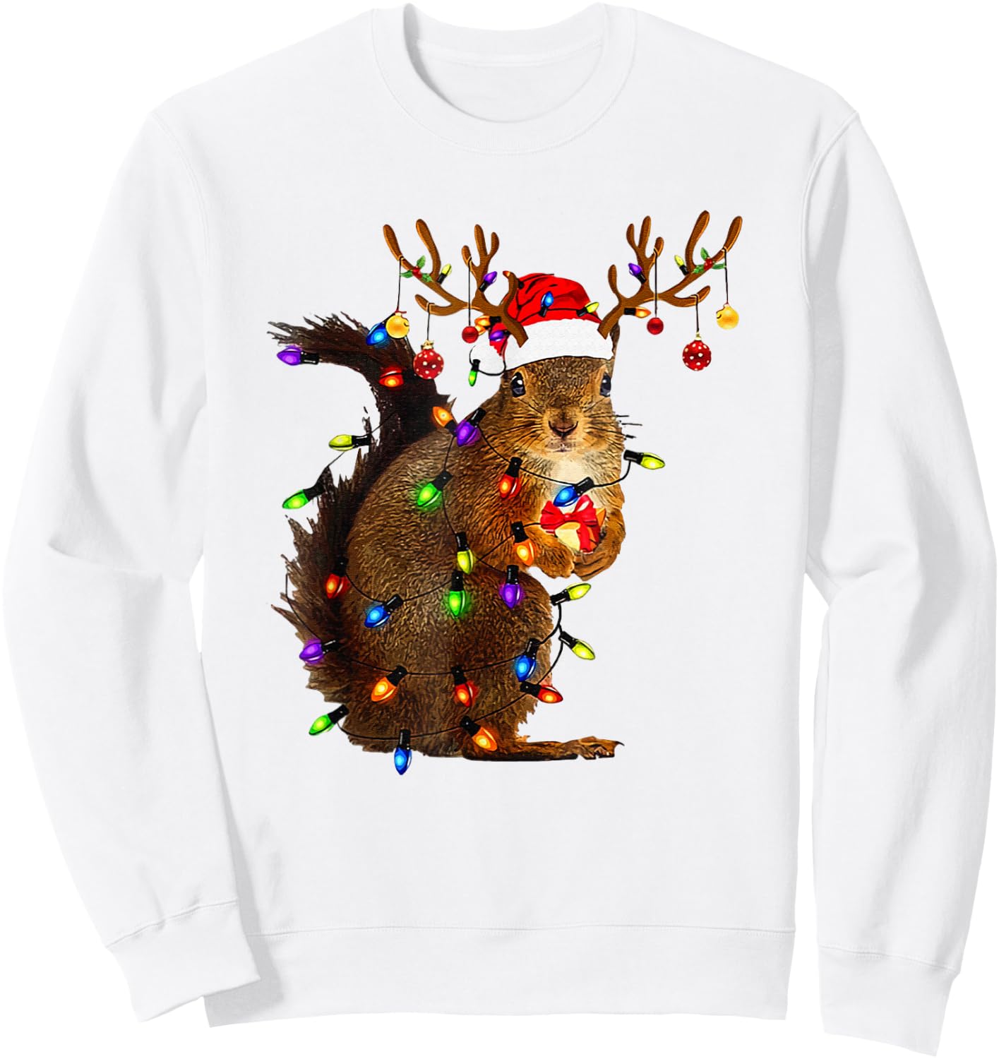 Cute Squirrel Christmas Xmas Lights Santa Squirrel Women Men Sweatshirt - Sweatshirt | White