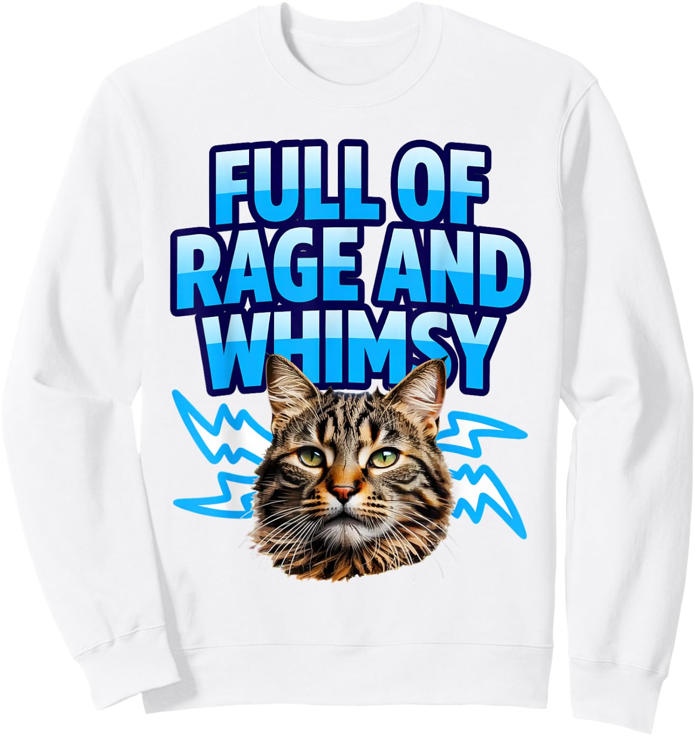 Full of Rage and Whimsy Cat Featuring Meme Whimsical Weird Sweatshirt - Sweatshirt | White