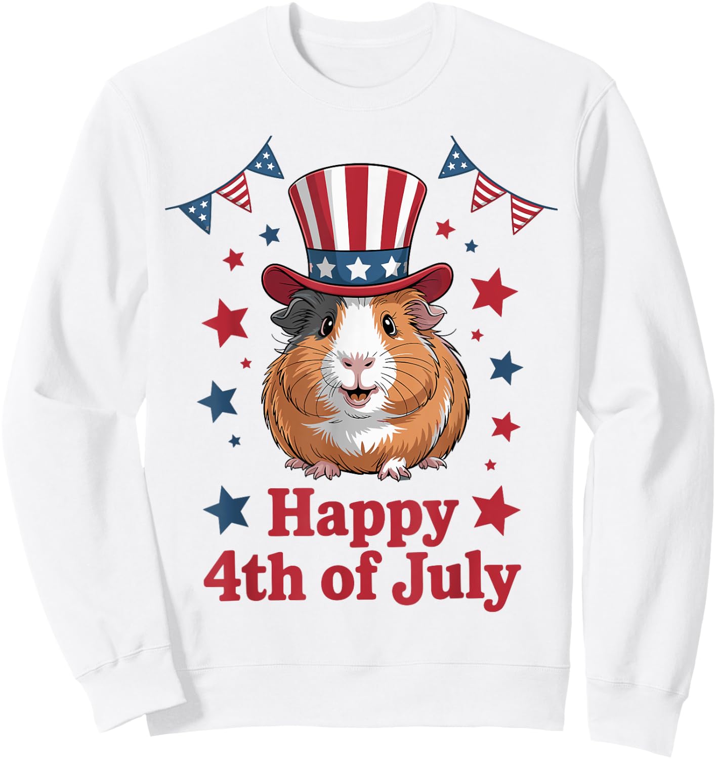 Happy 4th of July Patriotic Guinea Pig Lovers Fireworks Sweatshirt - Sweatshirt | White