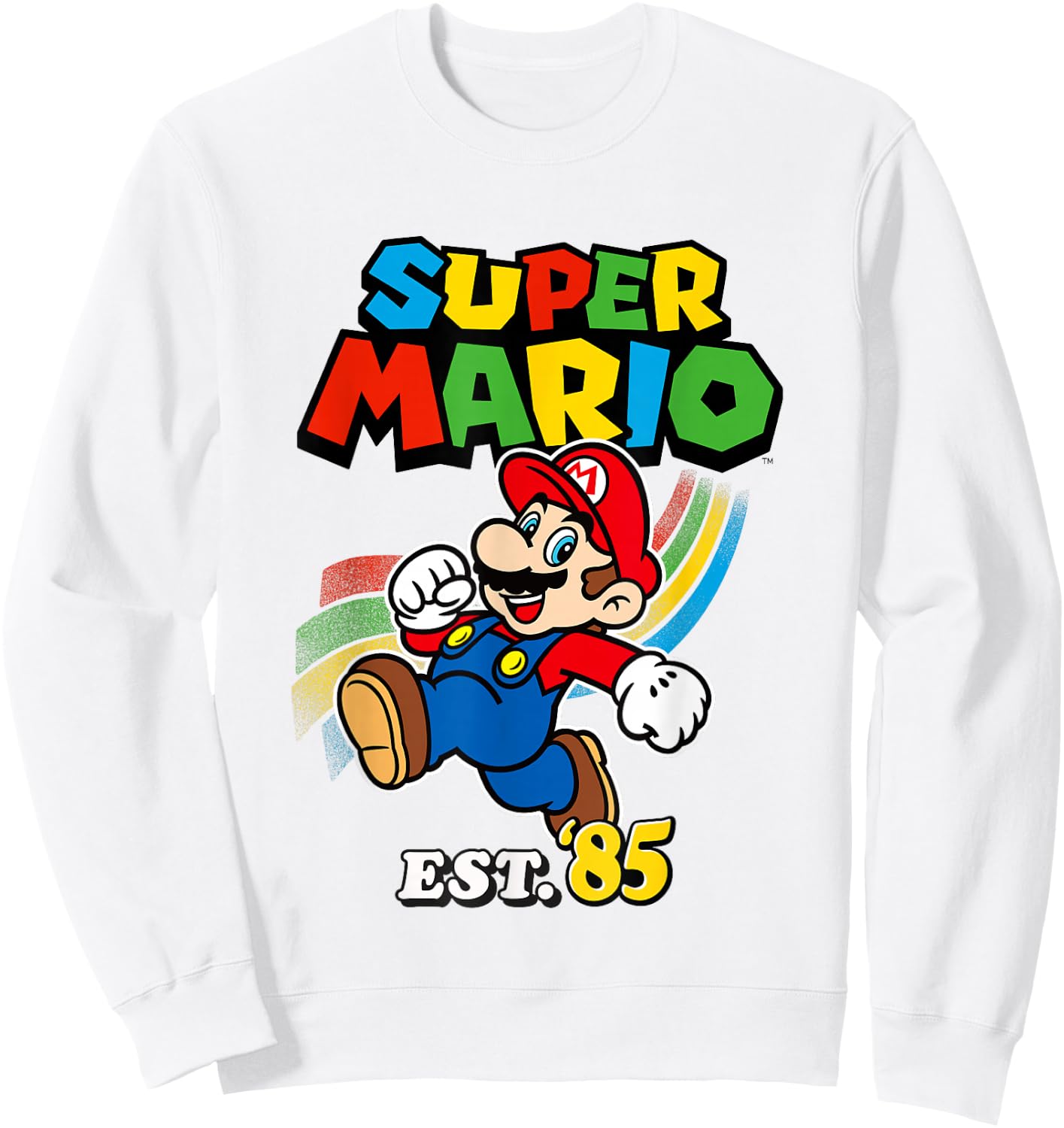 Super Mario Est. '85 Iconic Colorful Retro Big Chest Logo Sweatshirt - Sweatshirt | White