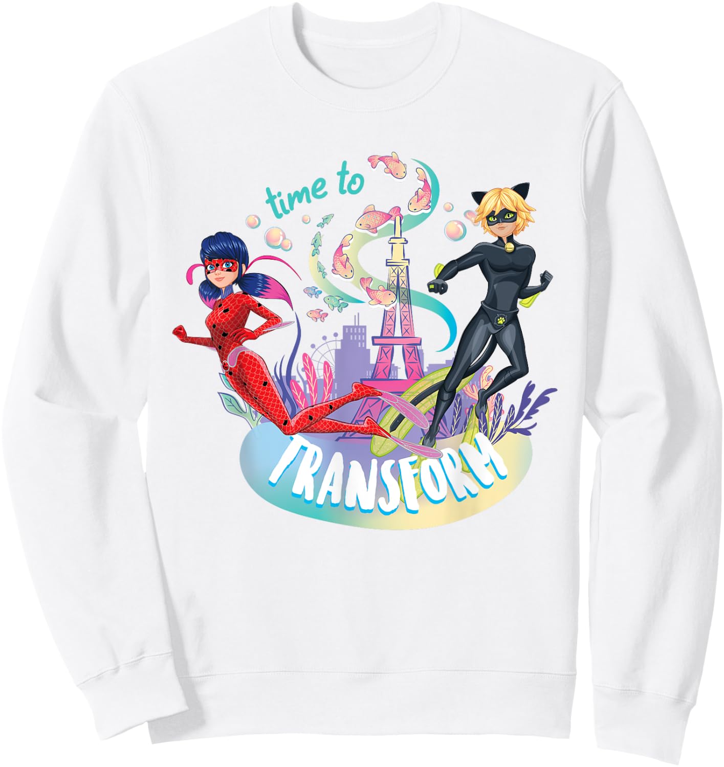 Miraculous Ladybug Cat Noir Aqua Summer Time to Transform Sweatshirt - Sweatshirt | White