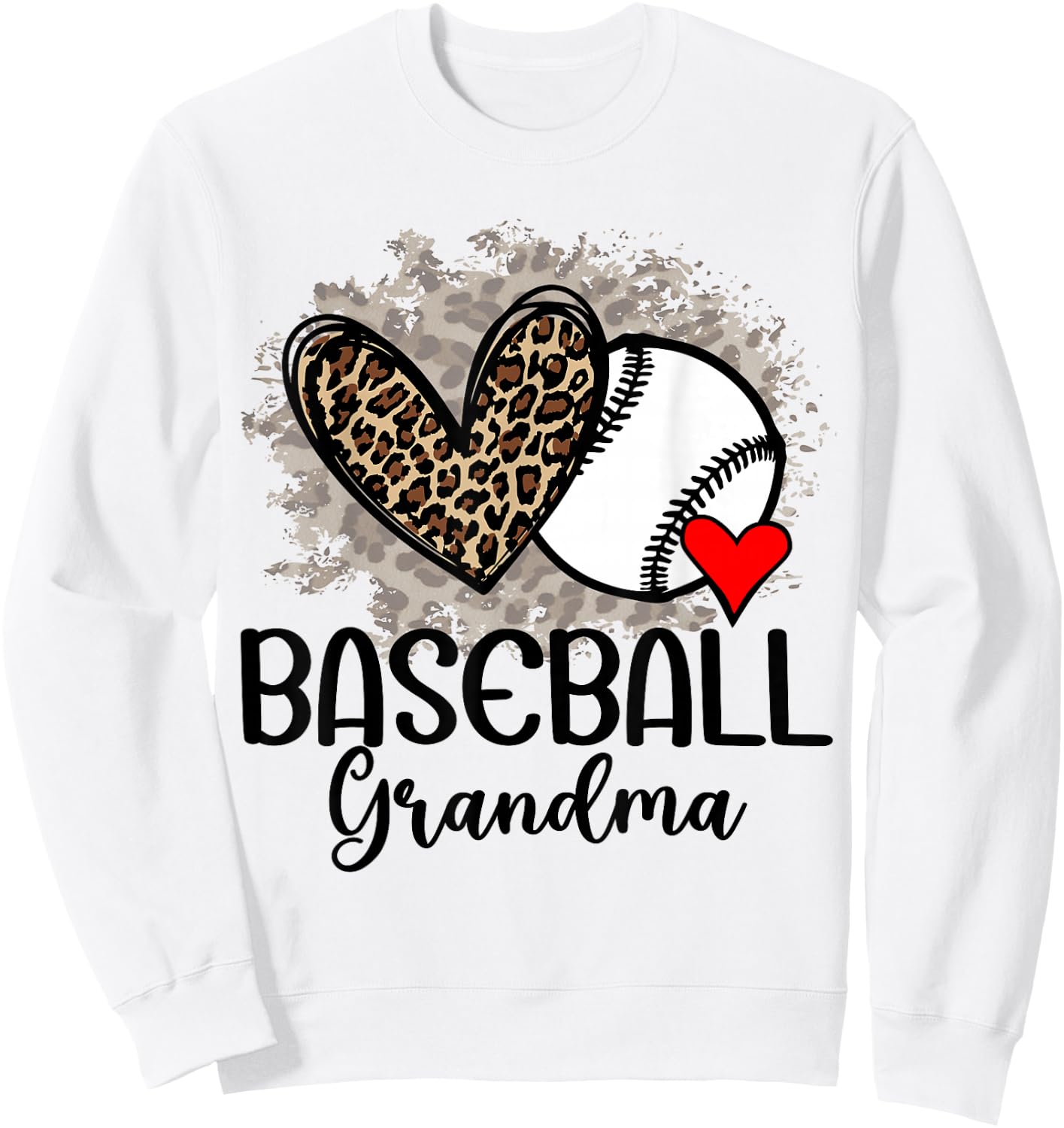 Baseball Grandma Funny Leopard Heart Proud Baseball Grandma Sweatshirt - Sweatshirt | White