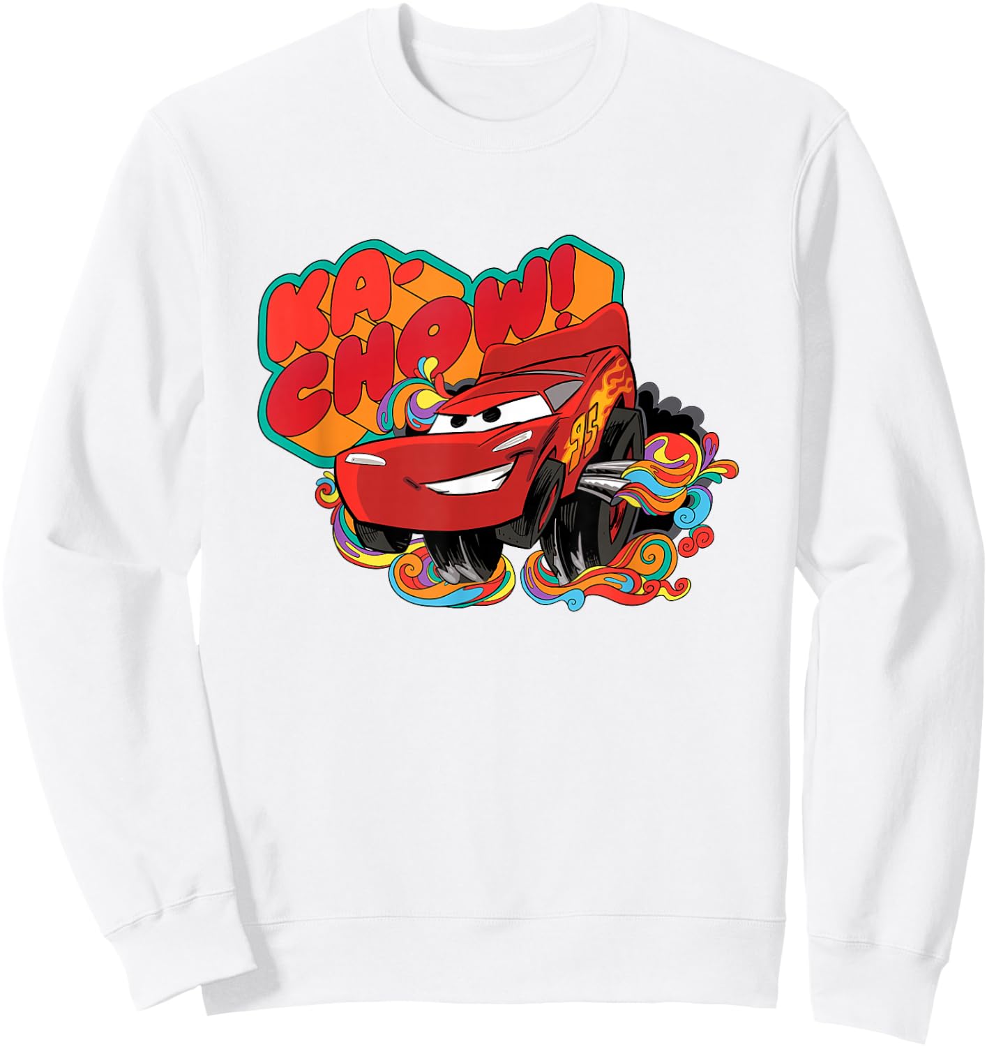 Disney Pixar Cars Ka-Chow! Lightning McQueen Colorful Sweatshirt - Sweatshirt | White