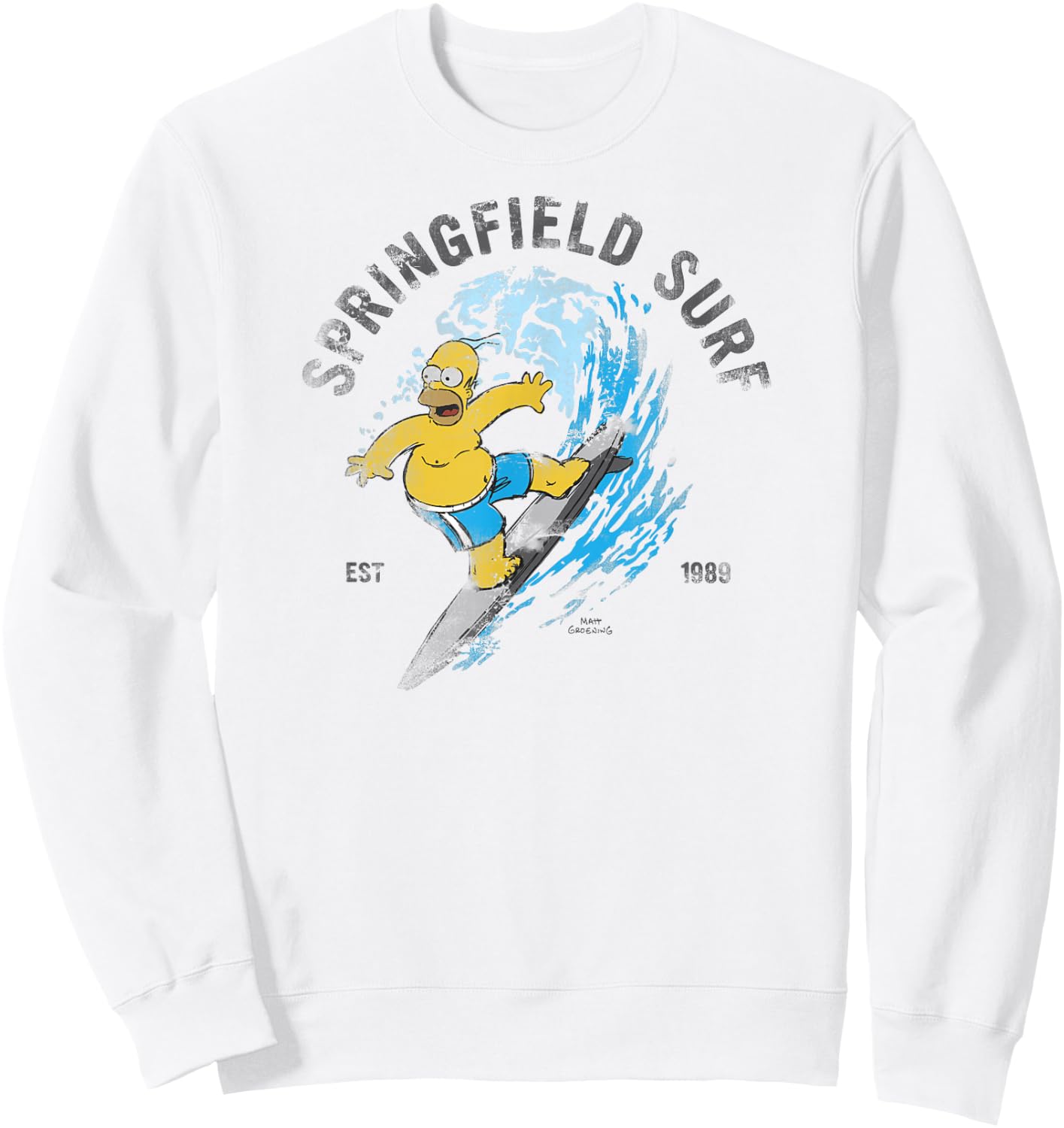 The Simpsons Homer Springfield Surf 1989 Distressed C2 Sweatshirt - Sweatshirt | White