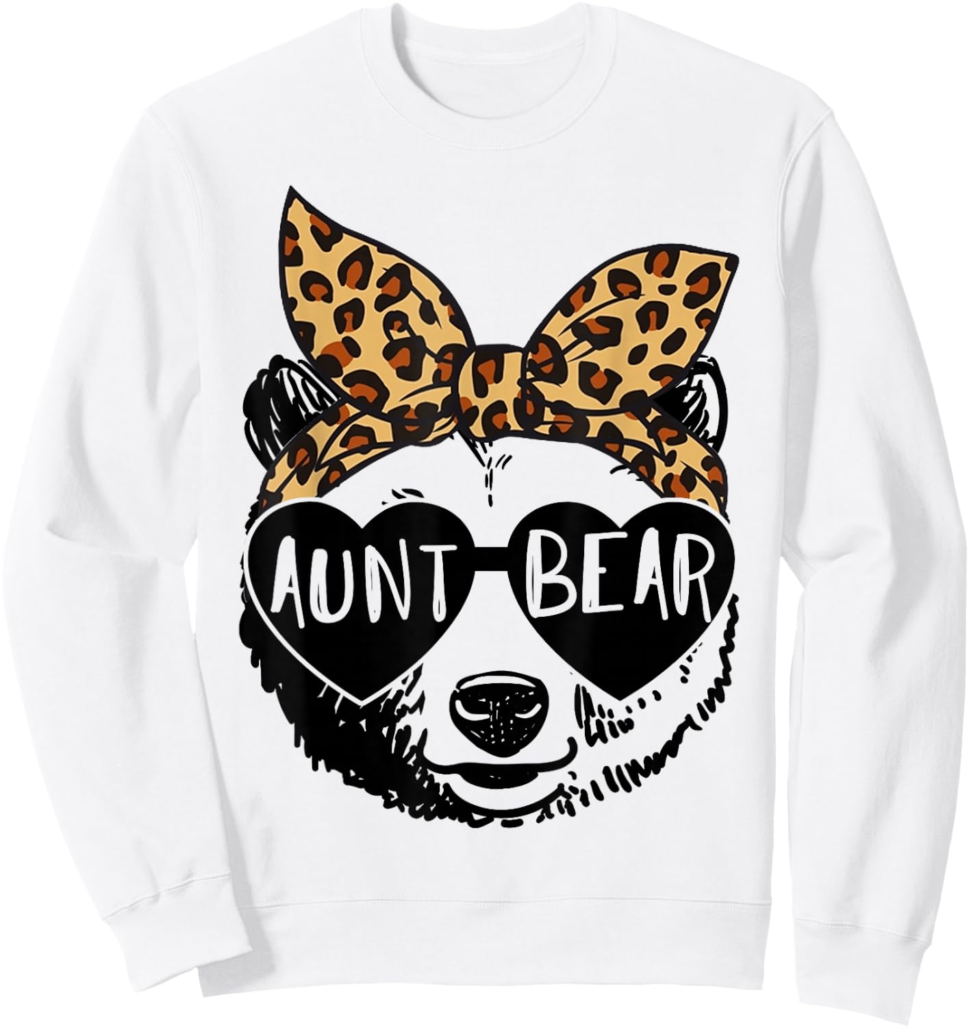 Aunt Bear Face Sunglasses Leopard Print Auntie Mother's Day Sweatshirt - Sweatshirt | White