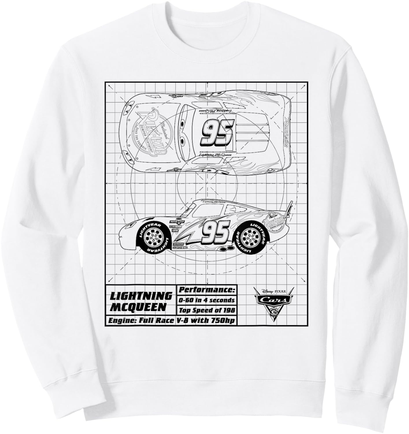 Cars Lightning McQueen Blueprint , White Sweatshirt - Sweatshirt | White