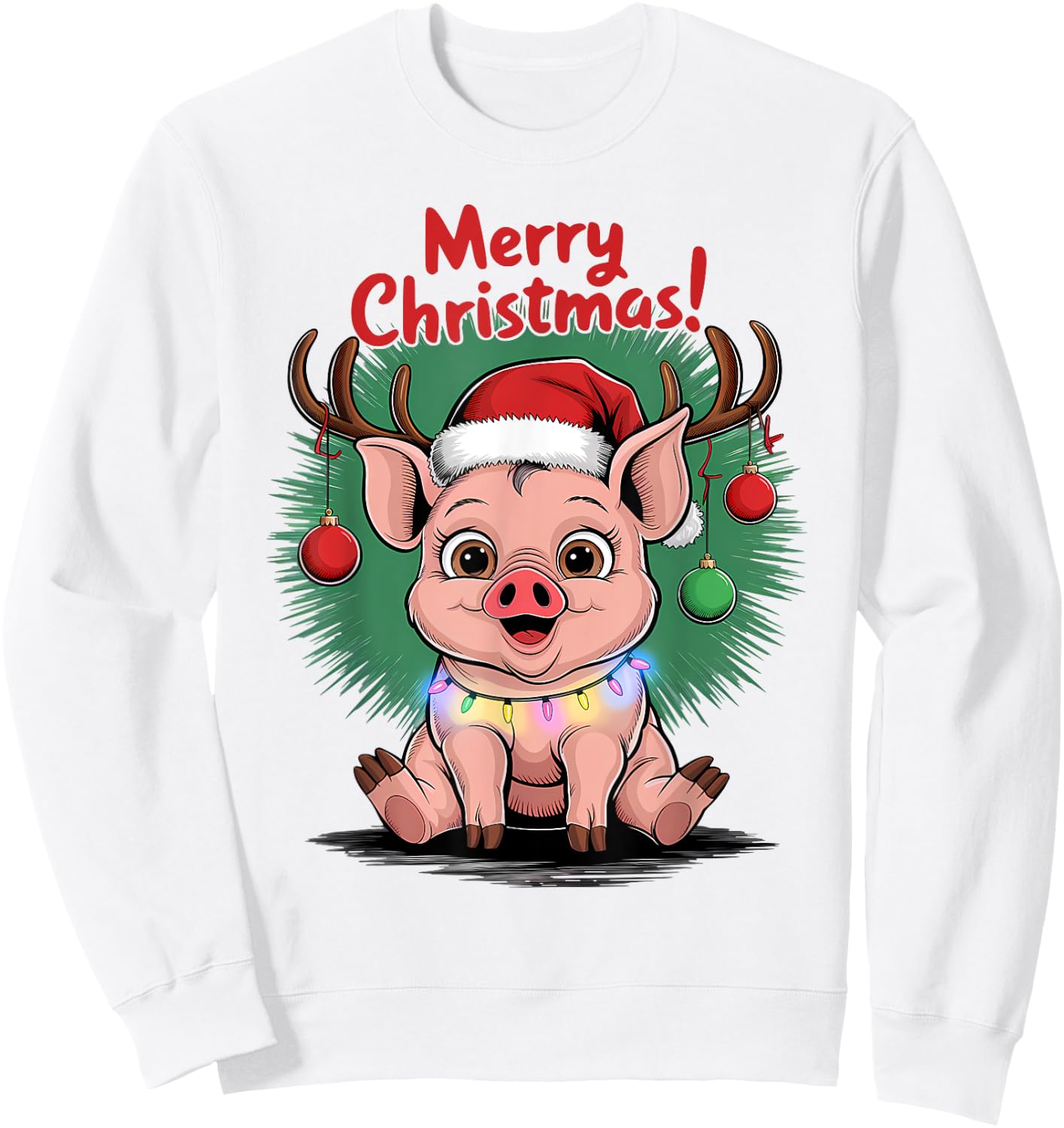 Pig Christmas Jumper, Merry Christmas Cute Funny Pigs Sweatshirt - Sweatshirt | White