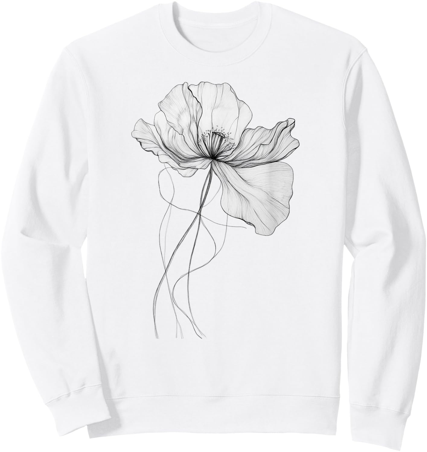 Poppy August Birth Flower Minimalistic Black and White Sweatshirt - Sweatshirt | White
