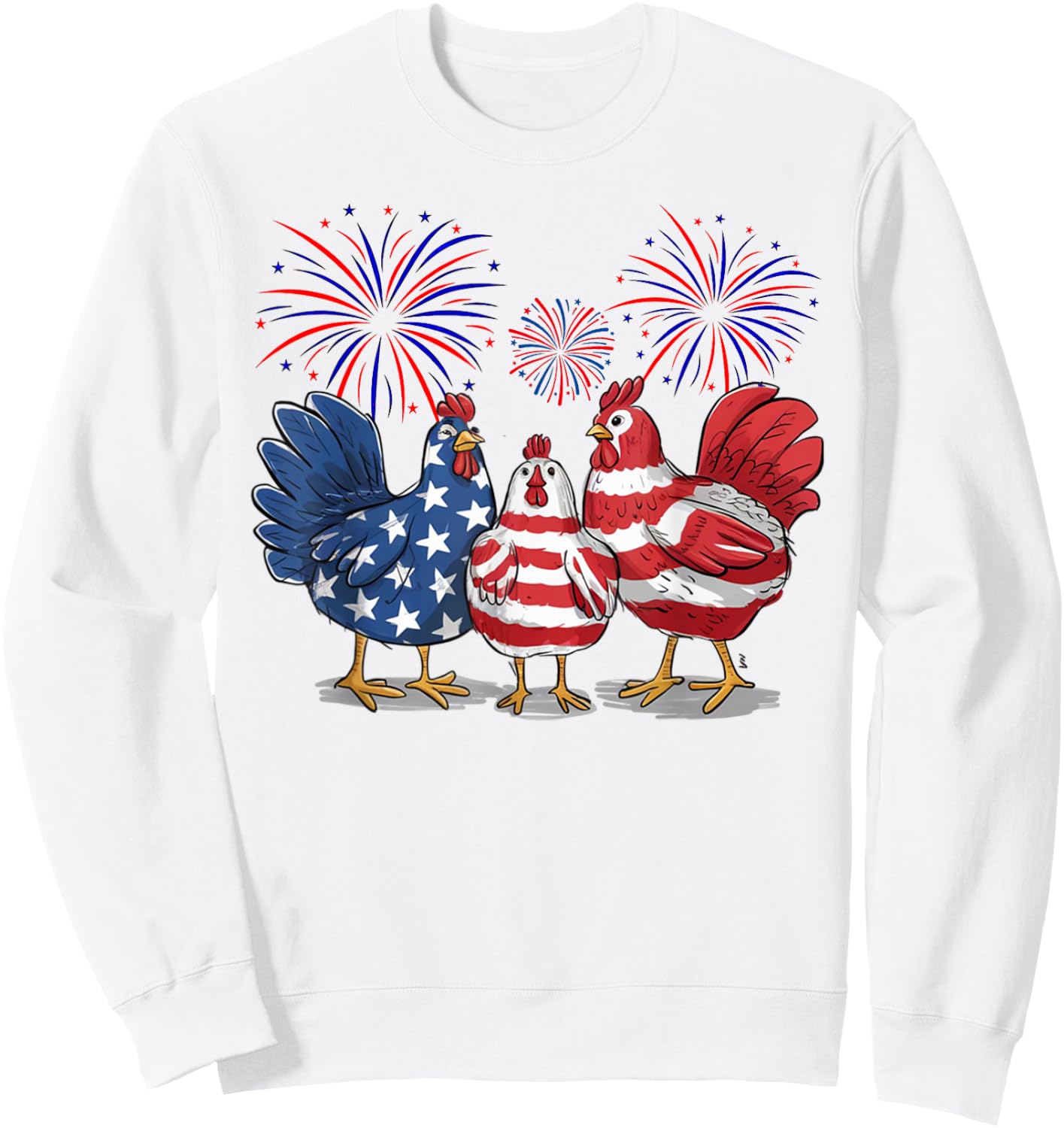 Funny 4th of July chicken Women Girls Patriotic Chicken Sweatshirt - Sweatshirt | White