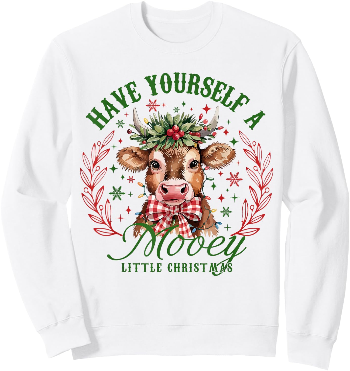 Have Yourself A Mooey Little Christmas Highland Cow Western Sweatshirt - Sweatshirt | White
