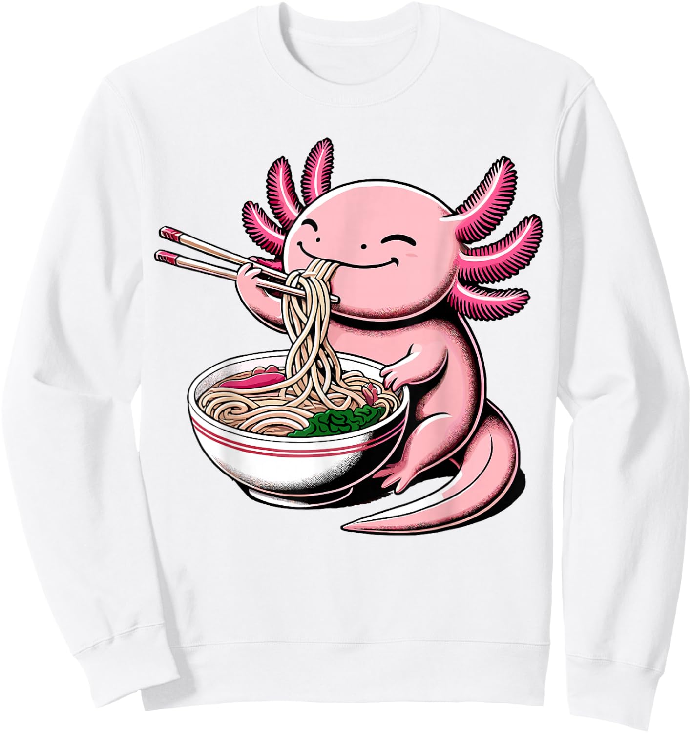 Axolotl Eating Ramen Noodles Kawaii Axolotl Sweatshirt - Sweatshirt | White