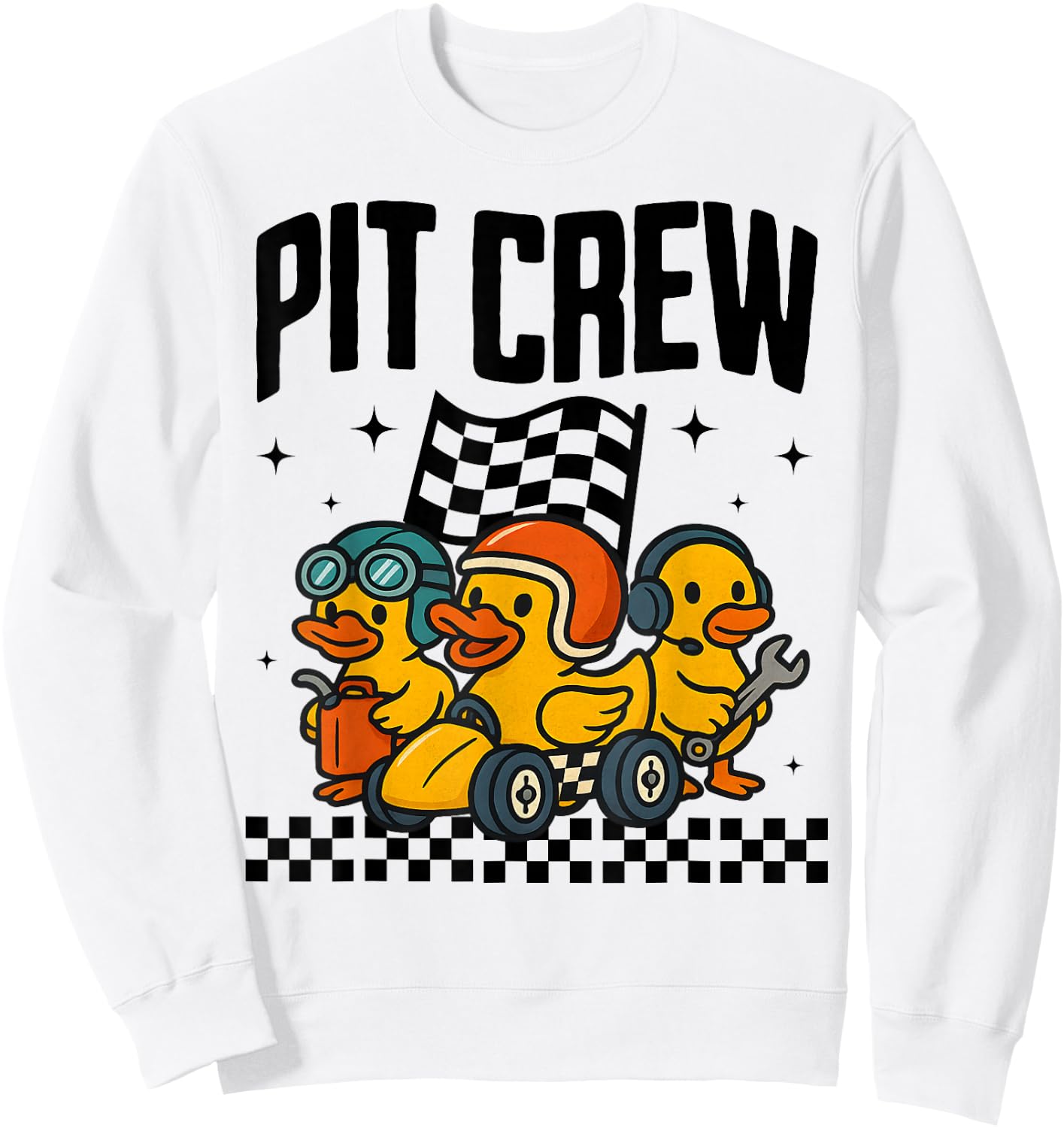 Checkered Rubber Ducky Racing Birthday Pit Crew Matching Car Sweatshirt - Sweatshirt | White