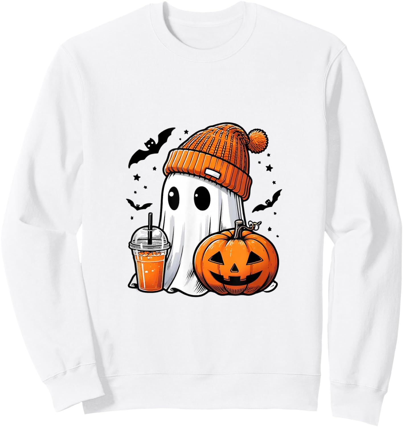 Cute Halloween Ghost with Pumpkin Sweatshirt - Sweatshirt | White