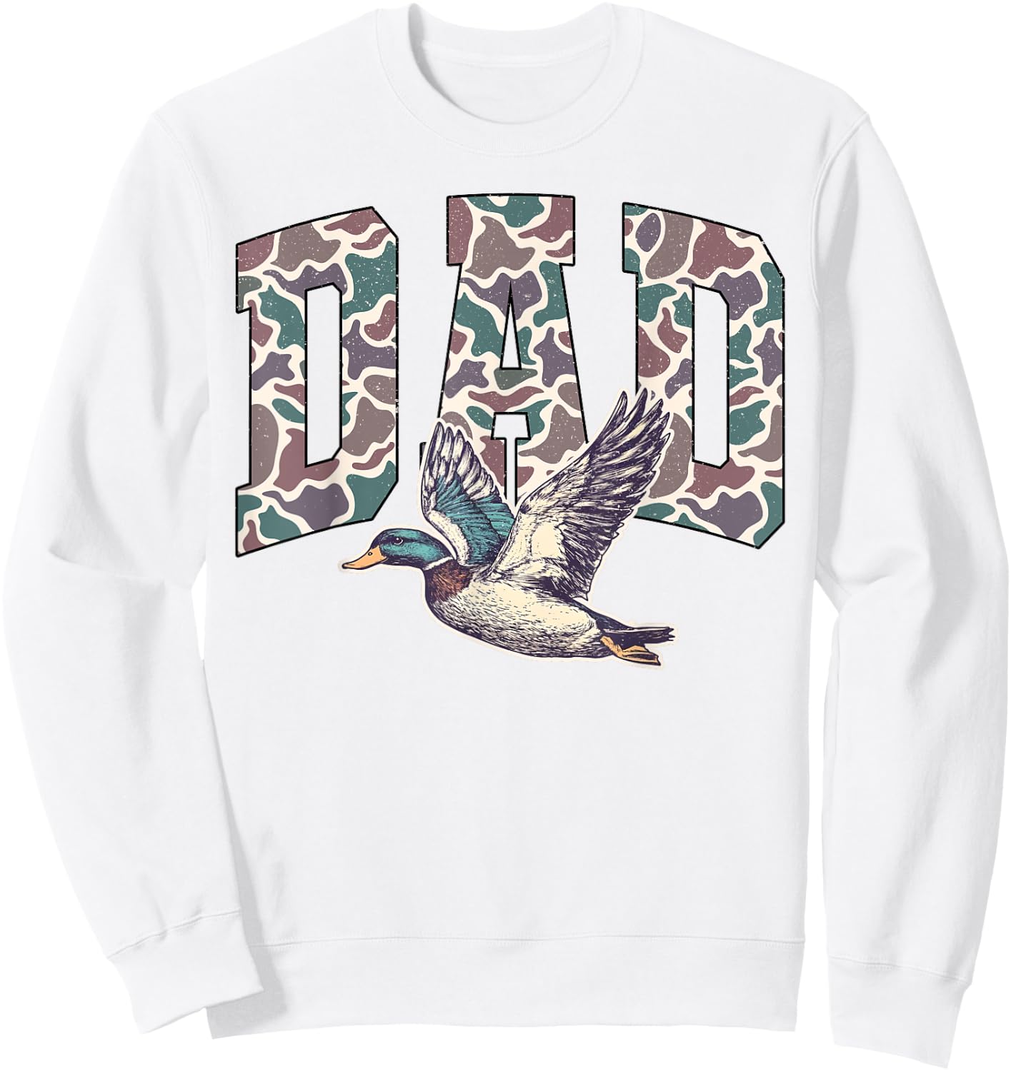 Retro Hunting Dad Waterfowl Duck Camouflage Camo Duck Dove Sweatshirt - Sweatshirt | White