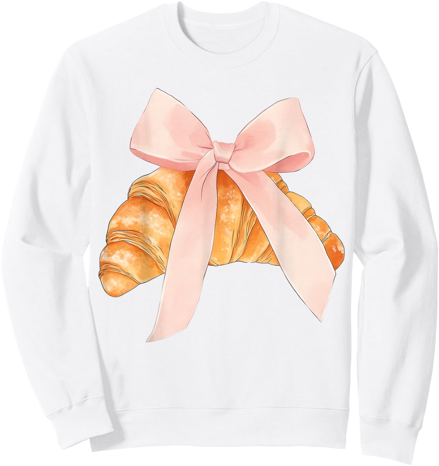 Coquette Pink Bow Croissant Cute Baking Baker Pastry Girl Sweatshirt - Sweatshirt | White