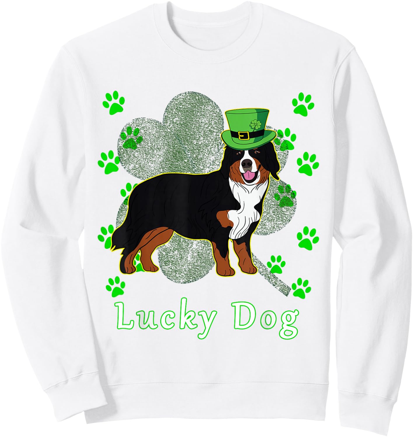 St Patricks Day Dog T Shirt Bernese Mountain Dog Men Women Kids Sweatshirt - Sweatshirt | White