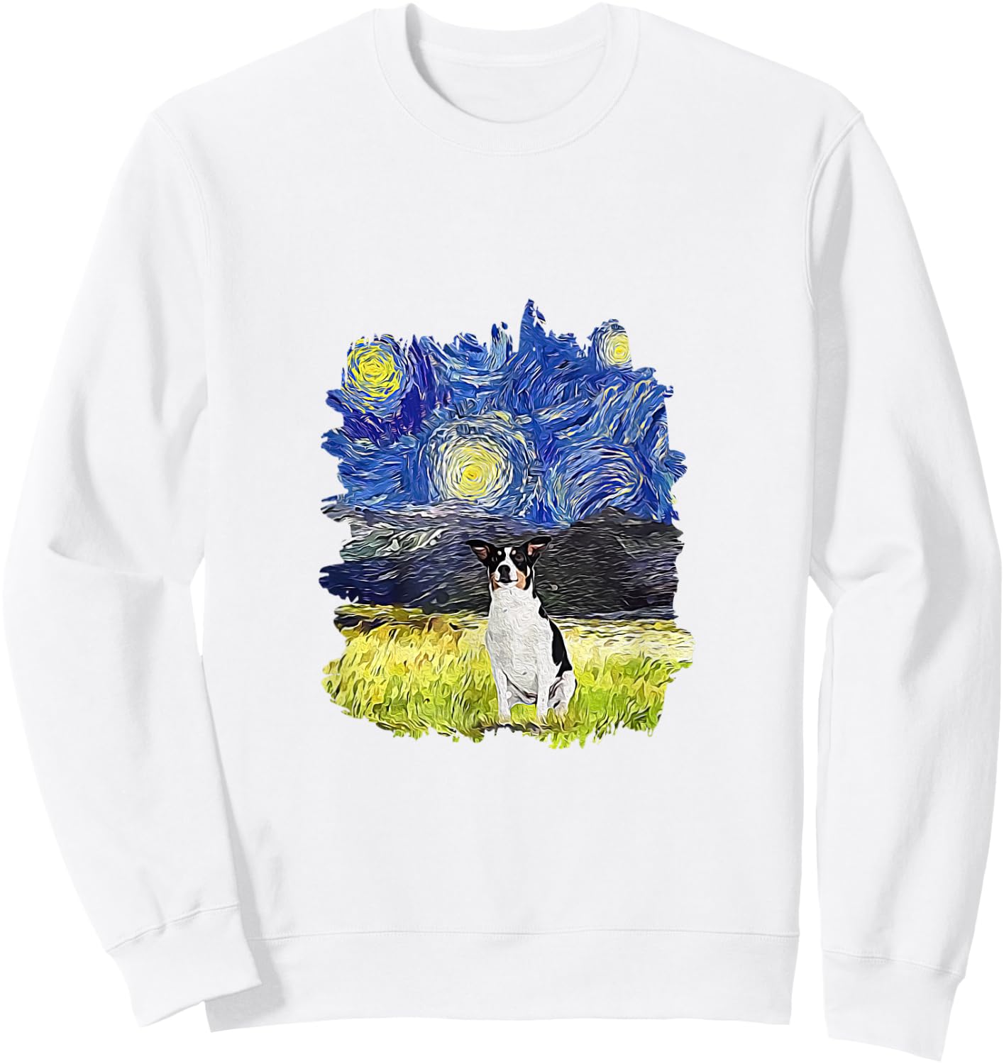 Starry Night Impressionist - Dog Art Rat Terrier Men Women Kids Sweatshirt - Sweatshirt | White