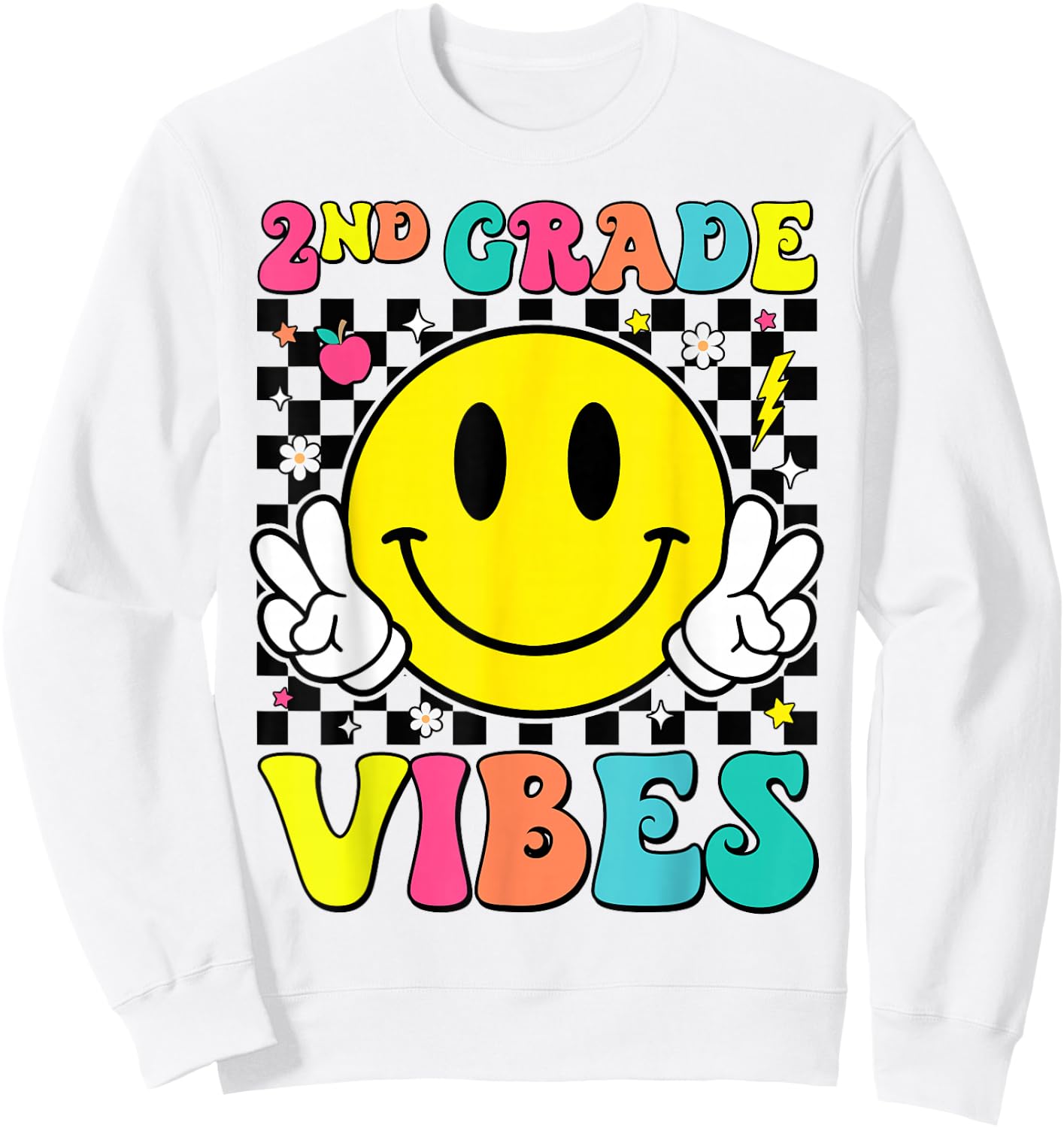 Girls 2nd Grade Vibes Smile Face Back to School Second Grade Sweatshirt - Sweatshirt | White
