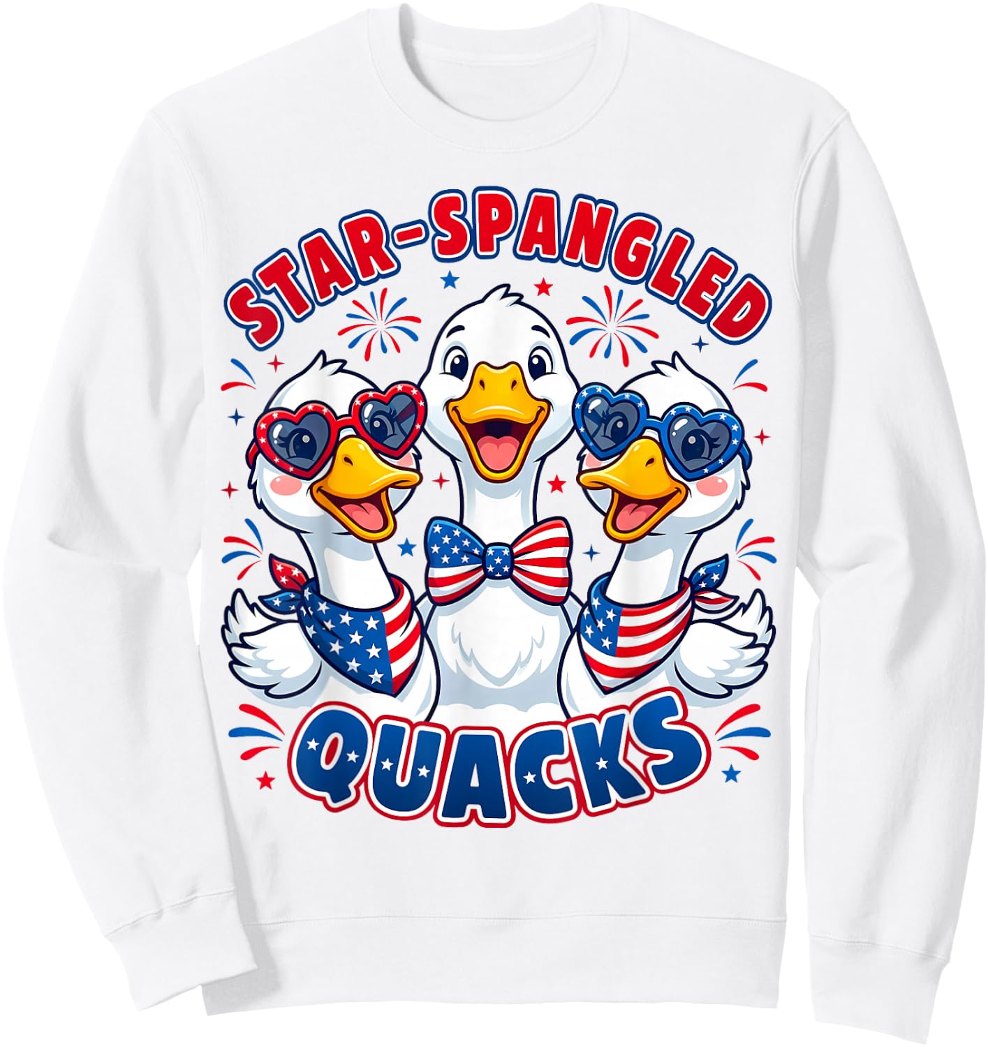 Star-Spangled Quacks Funny Patriotic Ducks 4th of July USA Sweatshirt - Sweatshirt | White