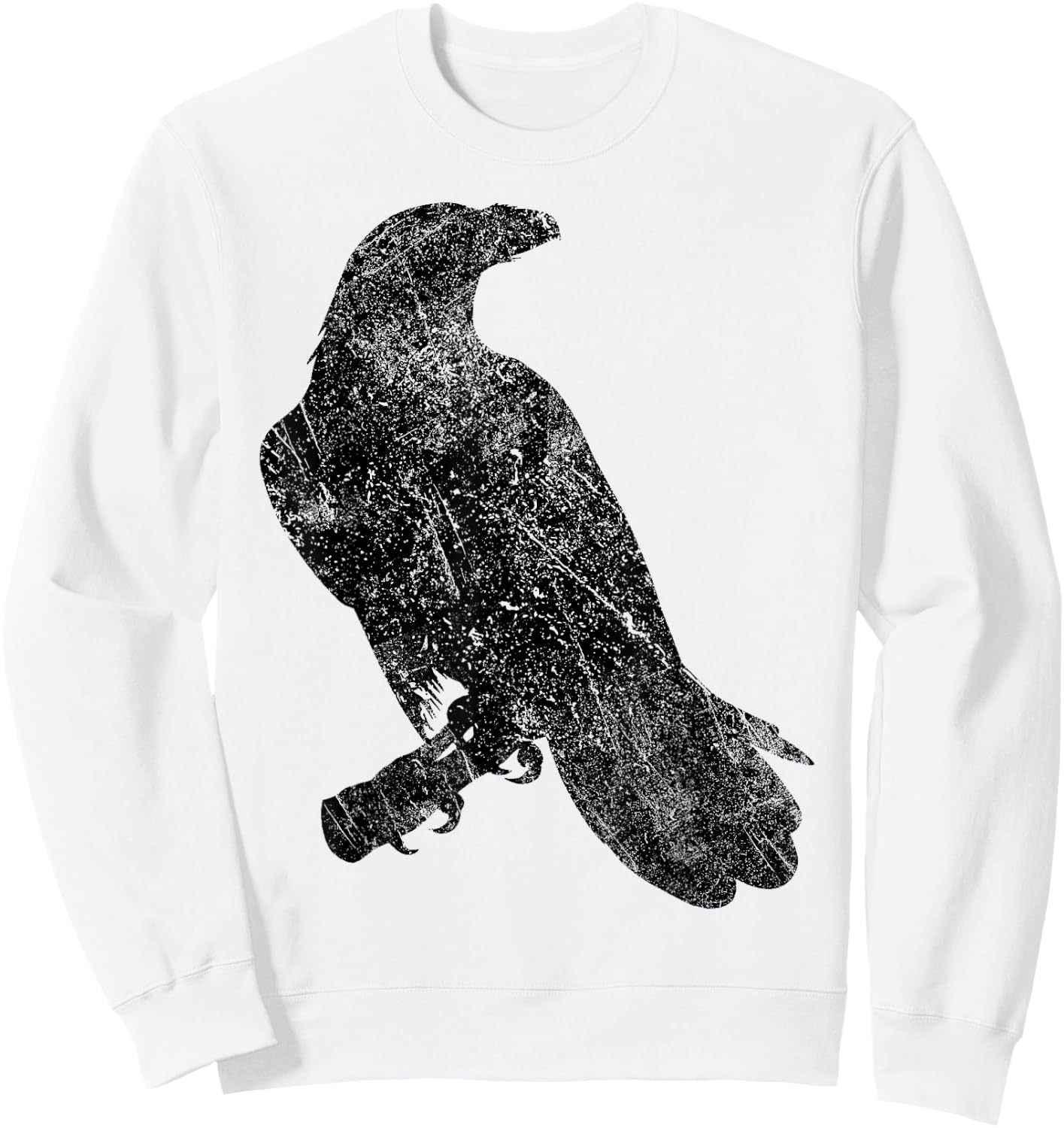 Beautiful raven silhouette black crow distressed vintage Sweatshirt - Sweatshirt | White
